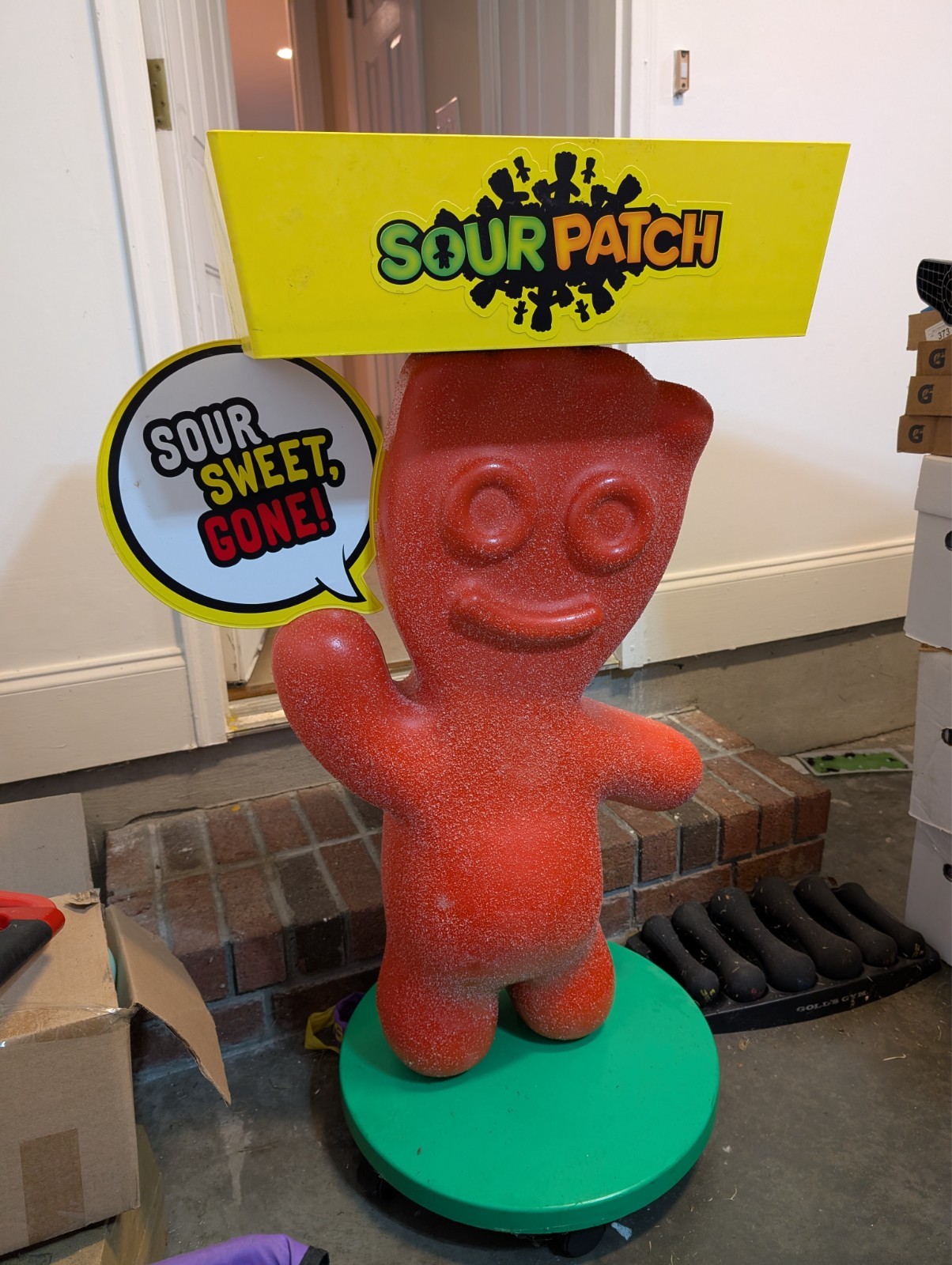 Red Sour Patch Kids Sign Character Plastic Rolling Store Display Tray 46” Tall