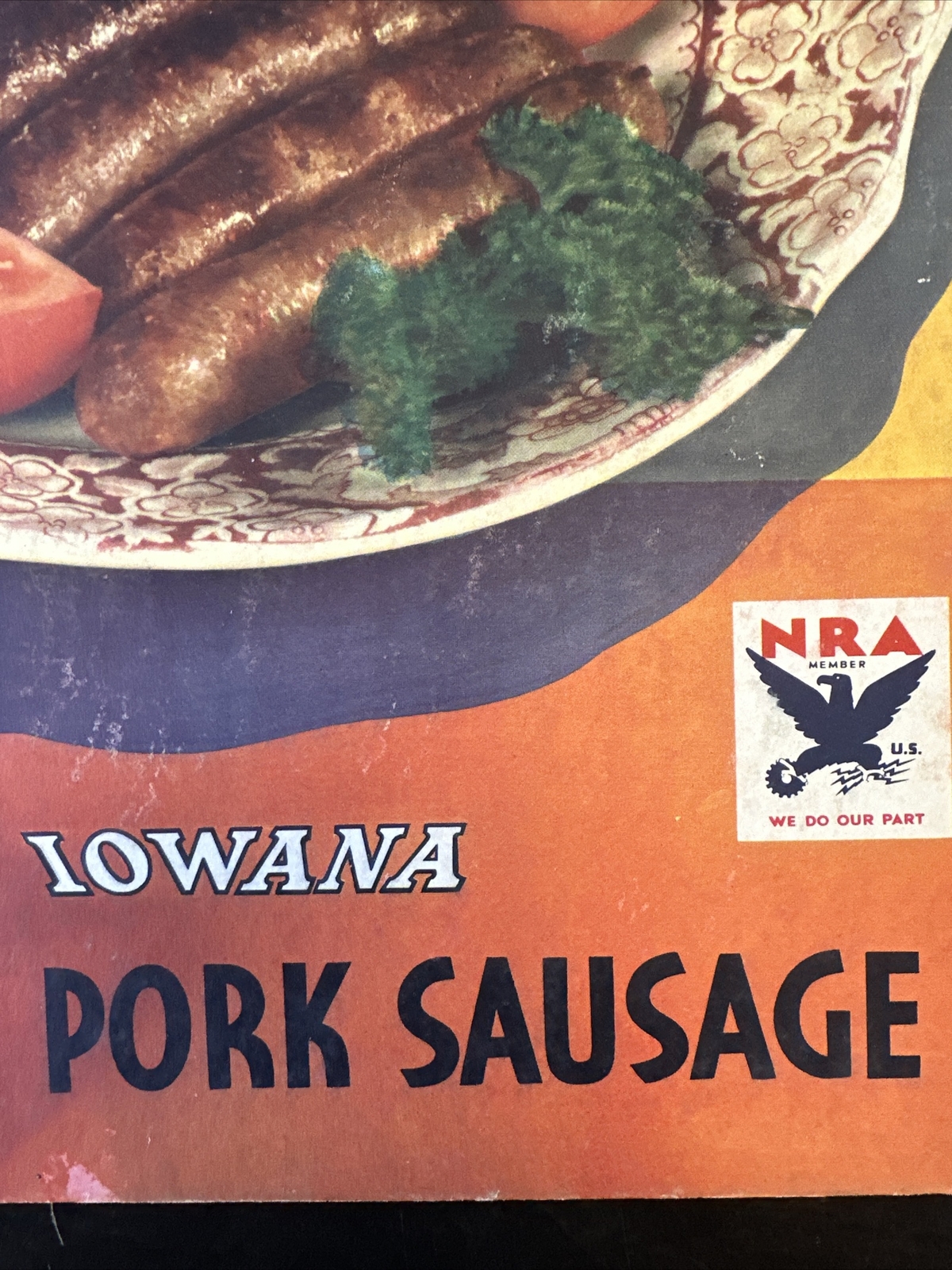 Vintage Decker’s Iowana Pork Sausage Sign NRA Rare Antique Store Display Sign
