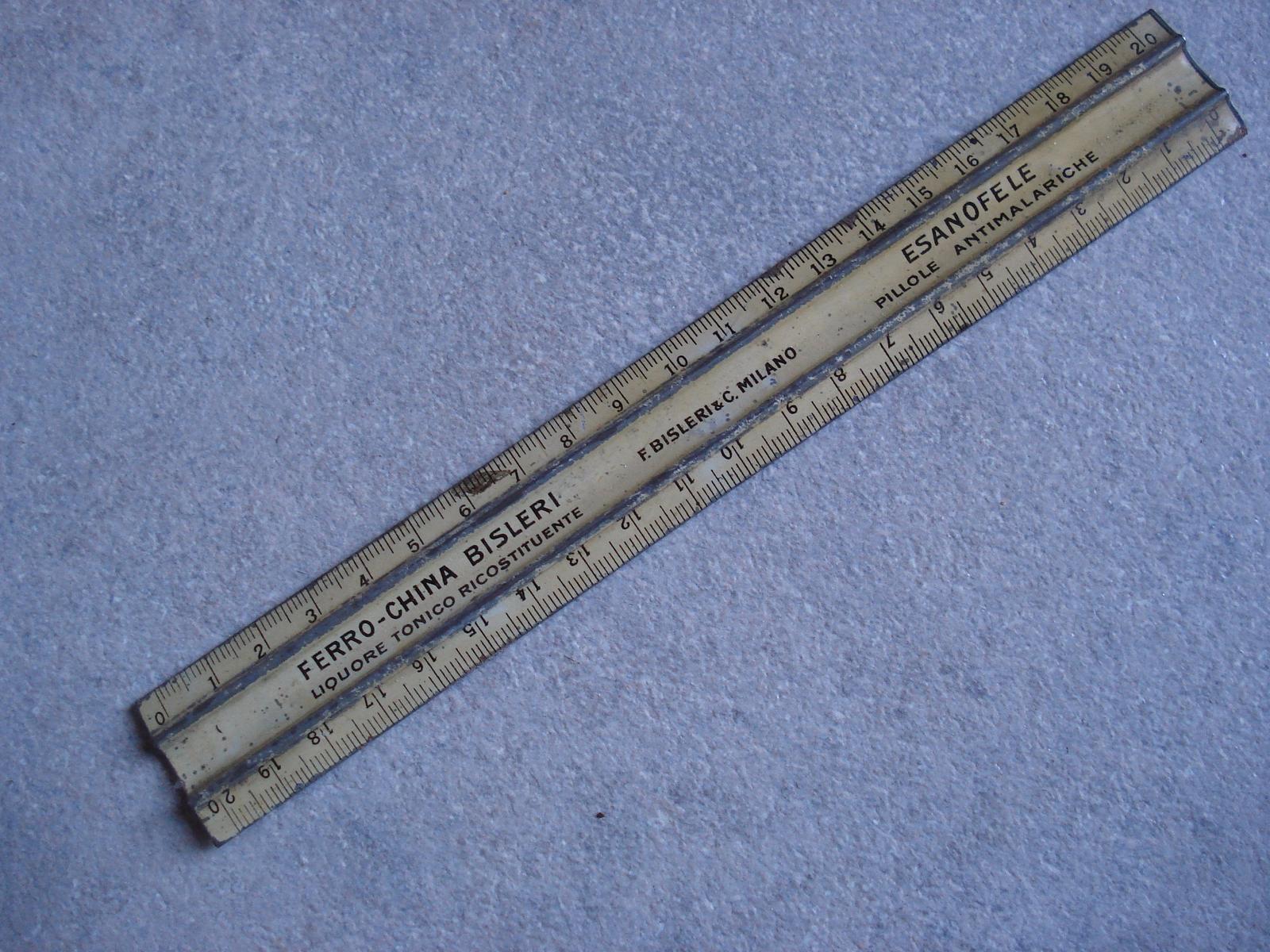 1920 FERRO CHINA BISLERI MILANO HEXANOFELE MALARIA RULER SCREEN PRINTED SHEET METAL