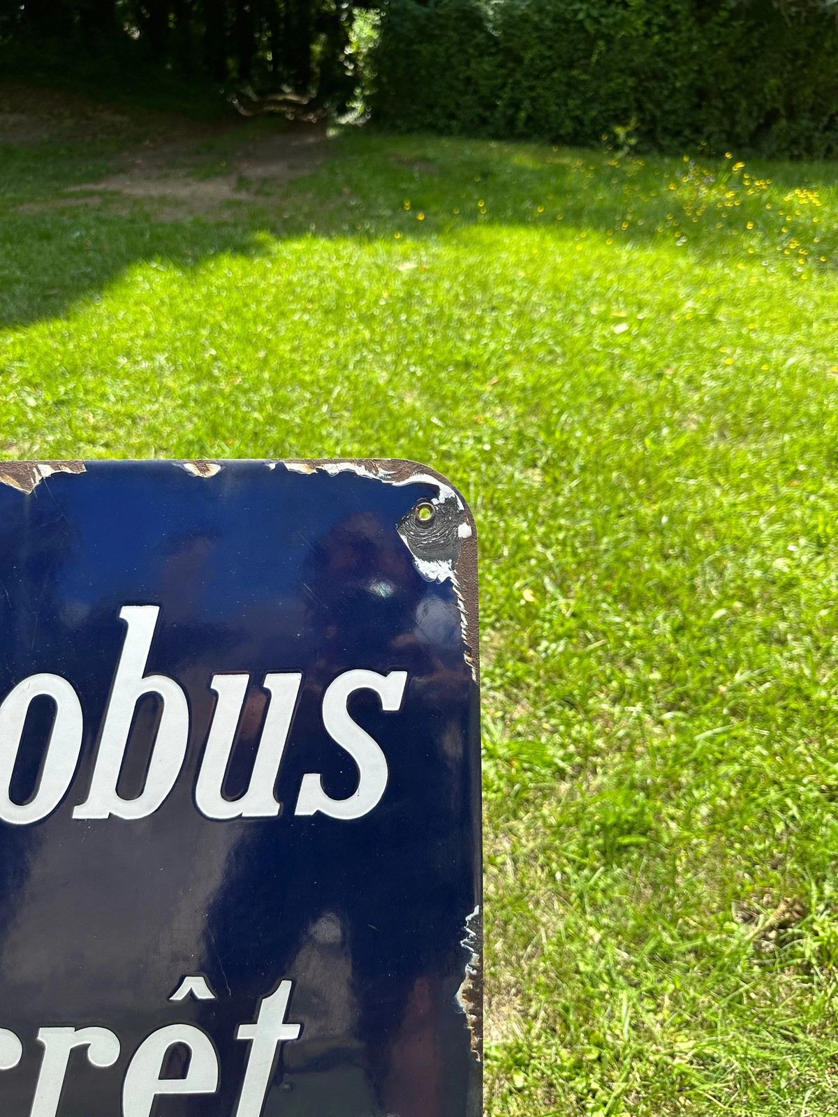 Vintage 1930’s Enameled Sheet Metal “AUTOBUS STOP” French City Street Sign