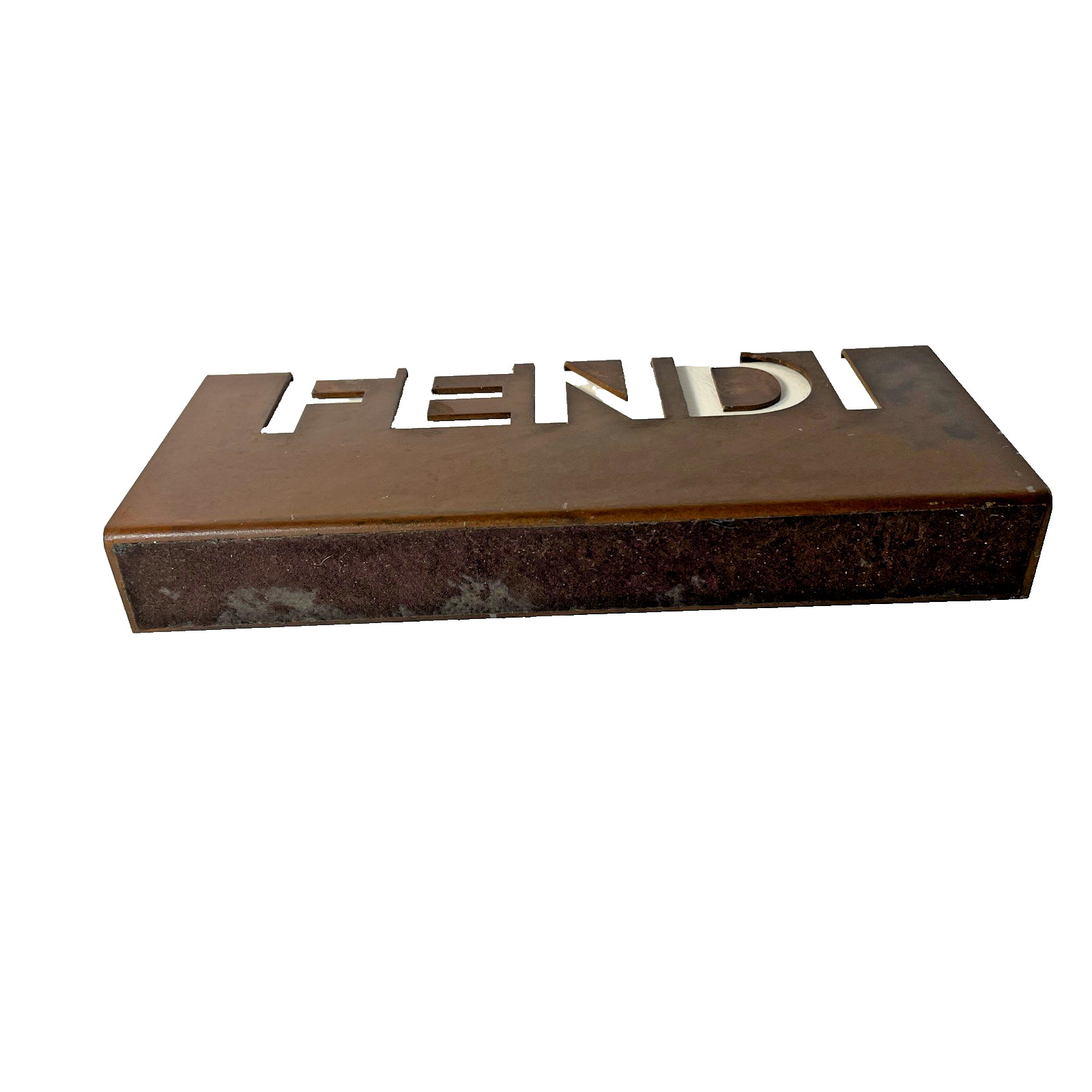 Fendi Department Store Display Advertise Sign Brown Counter Block Metal Die Cut
