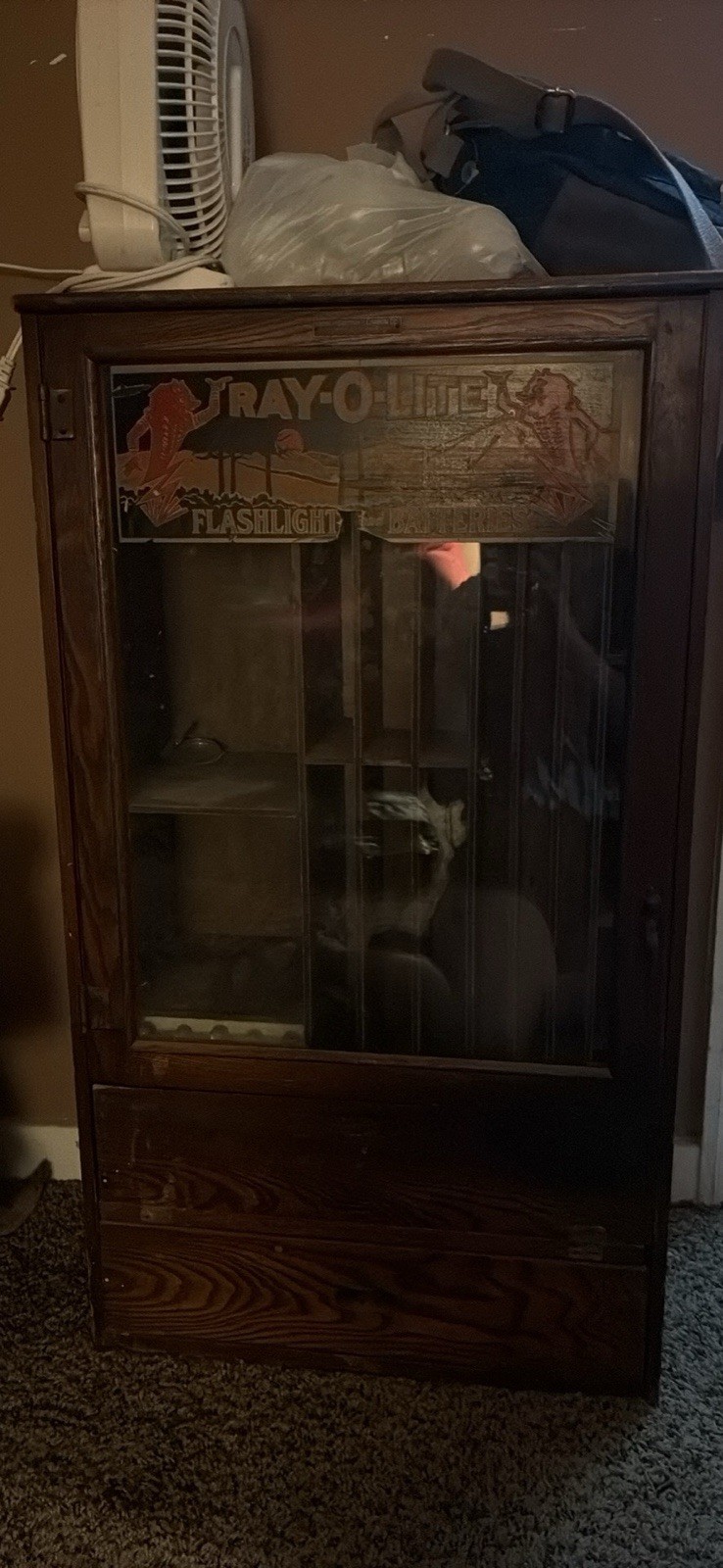 Antique Ray-O-Lite Flashlight & Battery Display Cabinet (c. 1918–1925