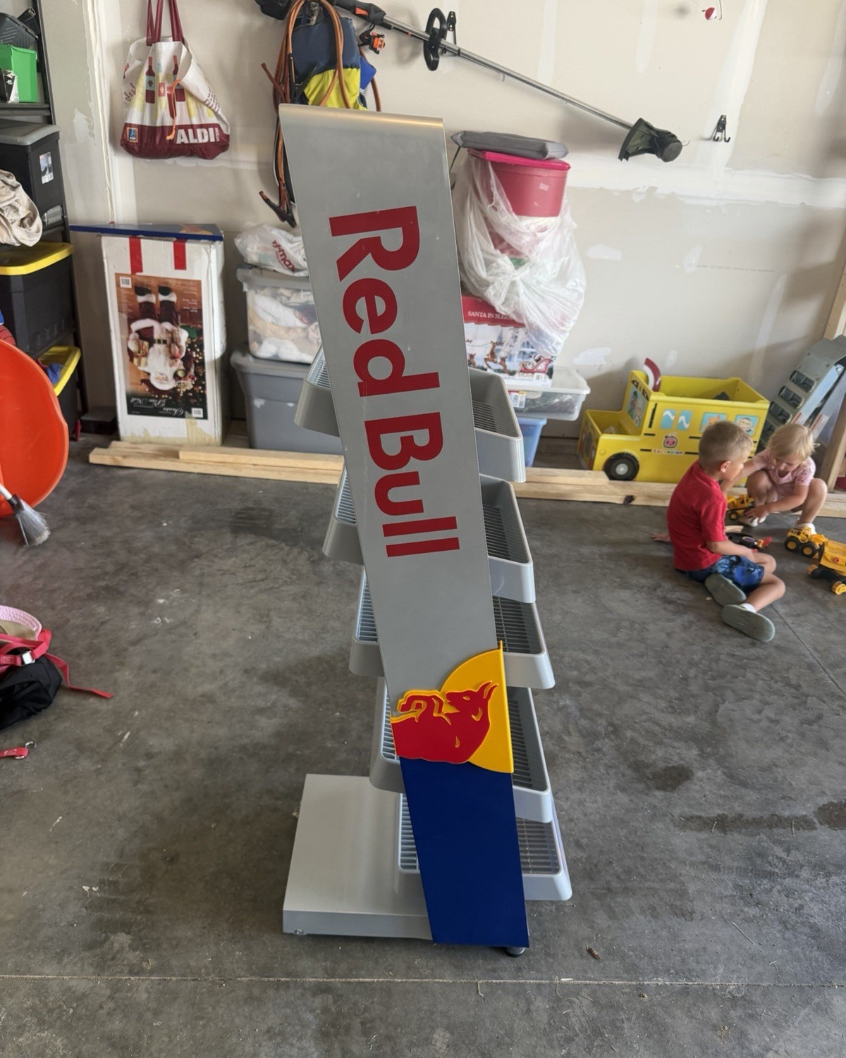 Red Bull Metal Store Display Shelf Rack Stand Floor Display Gray Blue Red