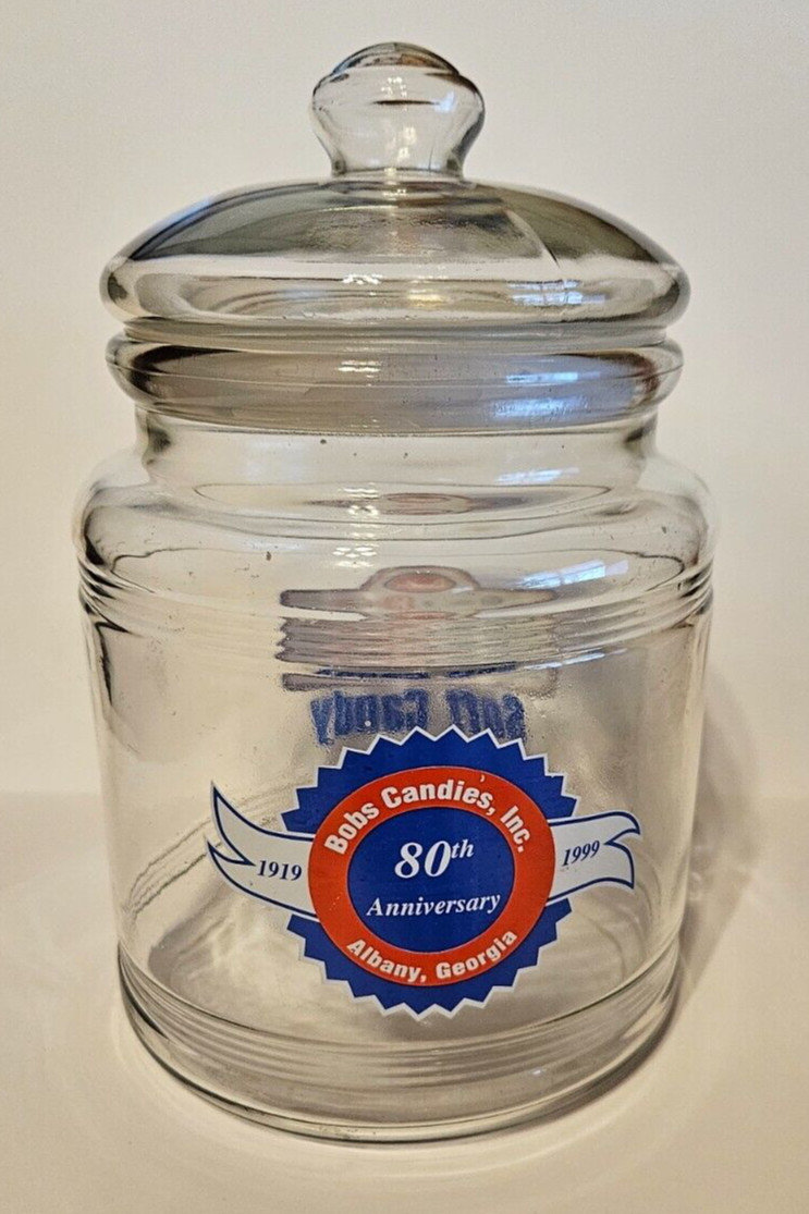 BOBS SWEET STRIPES SOFT CANDY GLASS. COUNTER TOP STORAGE JAR WITH LID