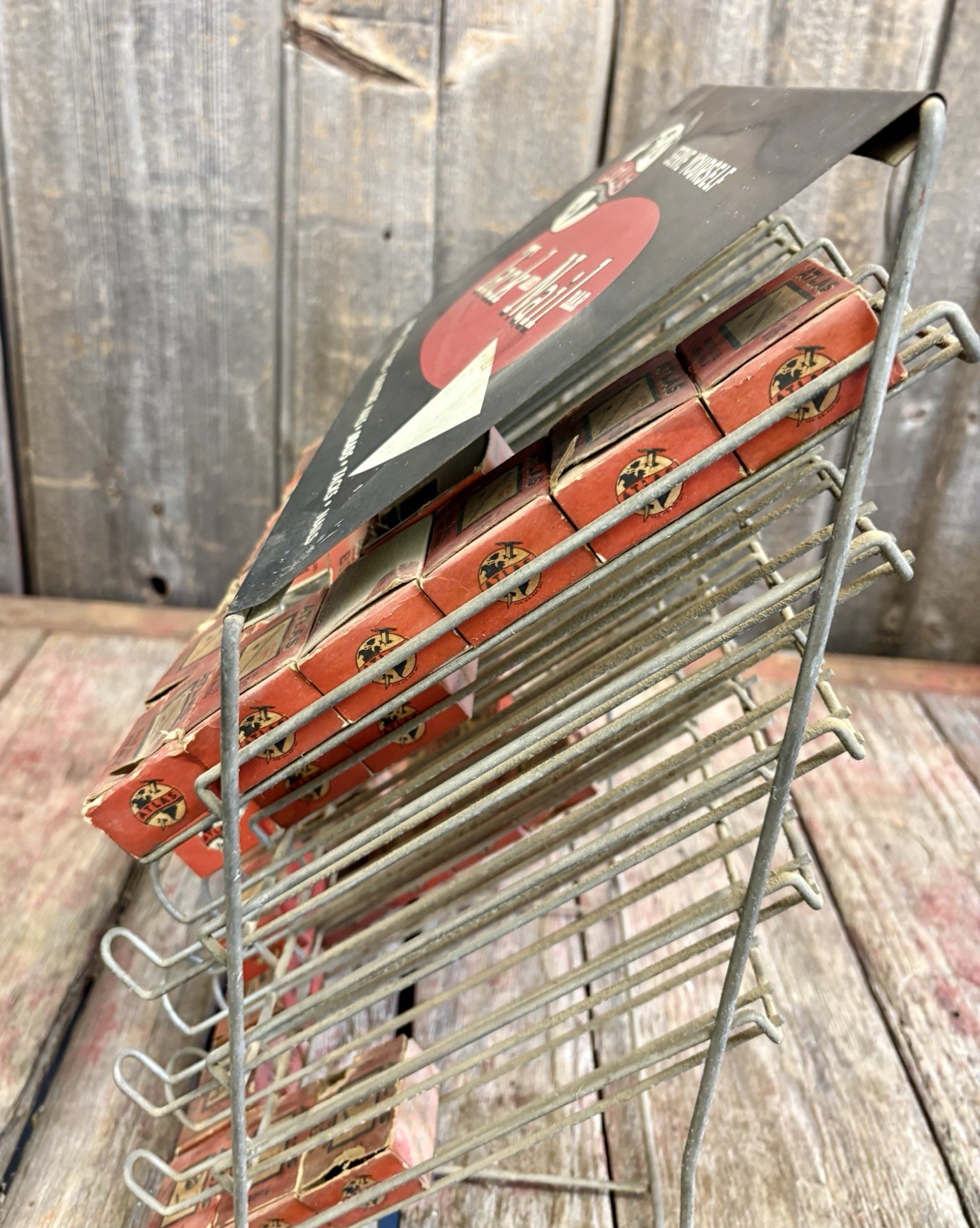 Vintage 60s Hardware Store Atlas Tack & Nail Rack Countertop Display With Boxes