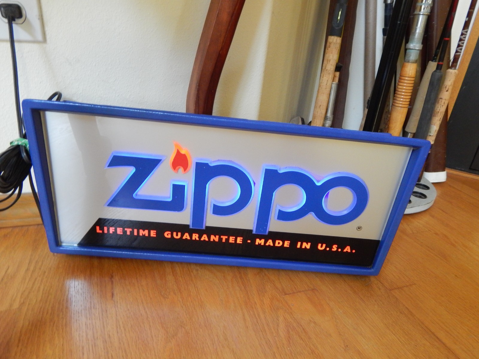 ZIPPO LIGHTED PROMOTIONAL COUNTER / WALL HANG, STORE DISPLAY LIGHT, 20″x9”