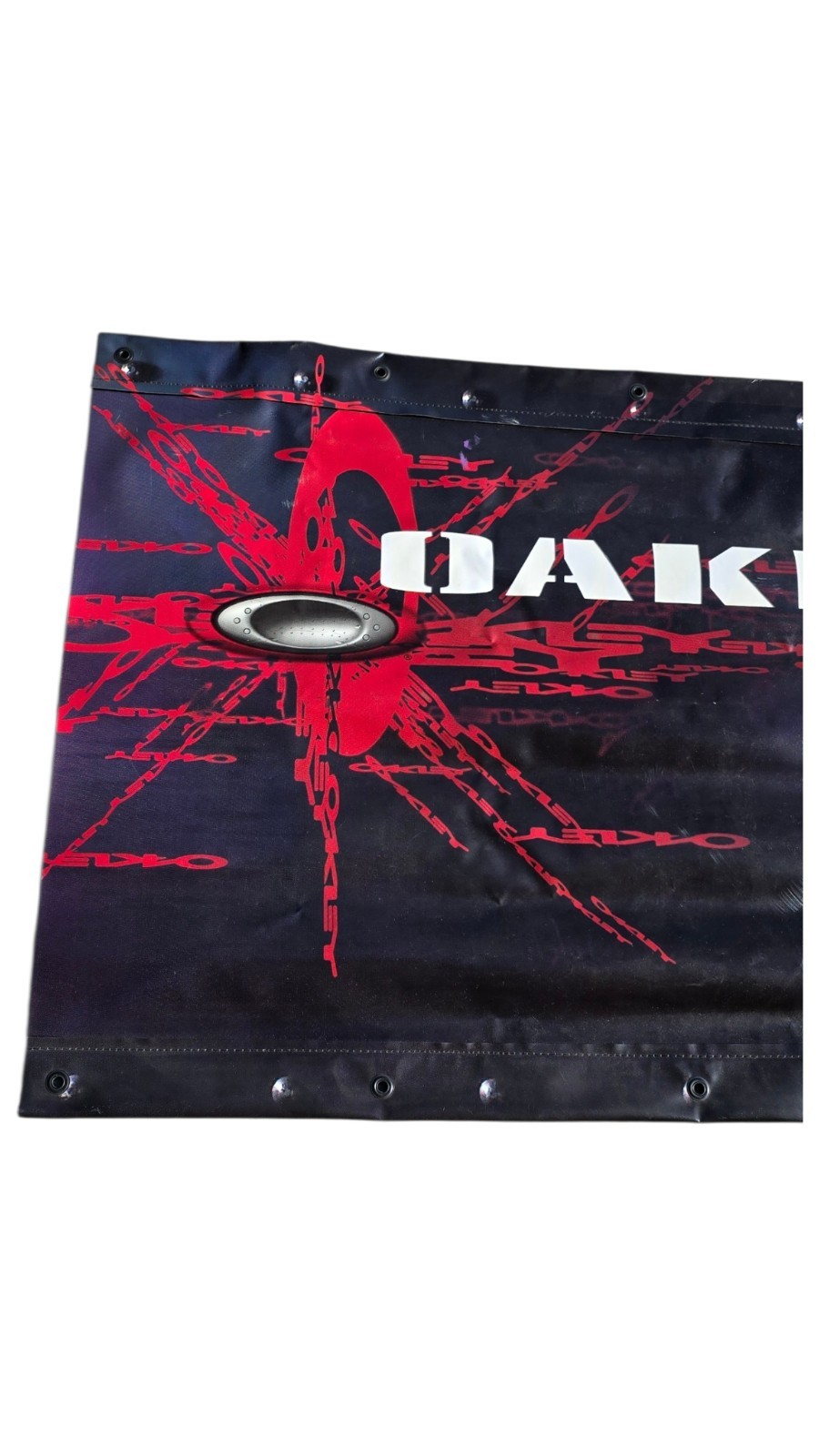 2004 Vinyl Oakley Advertising Banner Sign Two Sided Black & Red 39.75″ x 25.5″