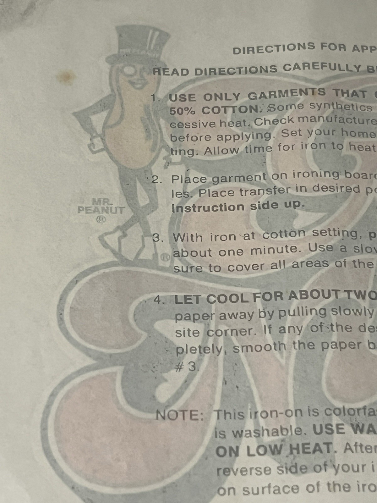 Vtg MR PEANUT GO NUTS Iron On Decal Unused