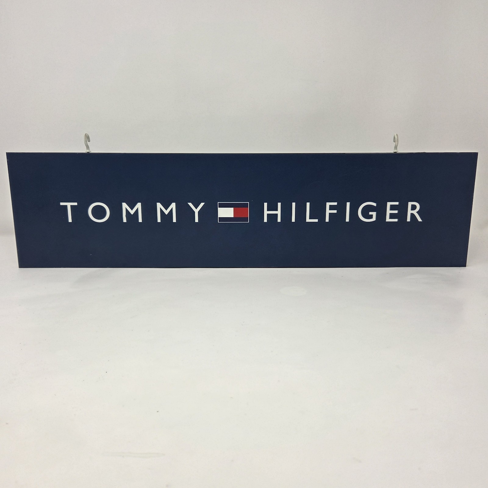 Vintage Tommy Hilfiger Flag Double Sided Store Display Sign Wood 5.25″ X 21″