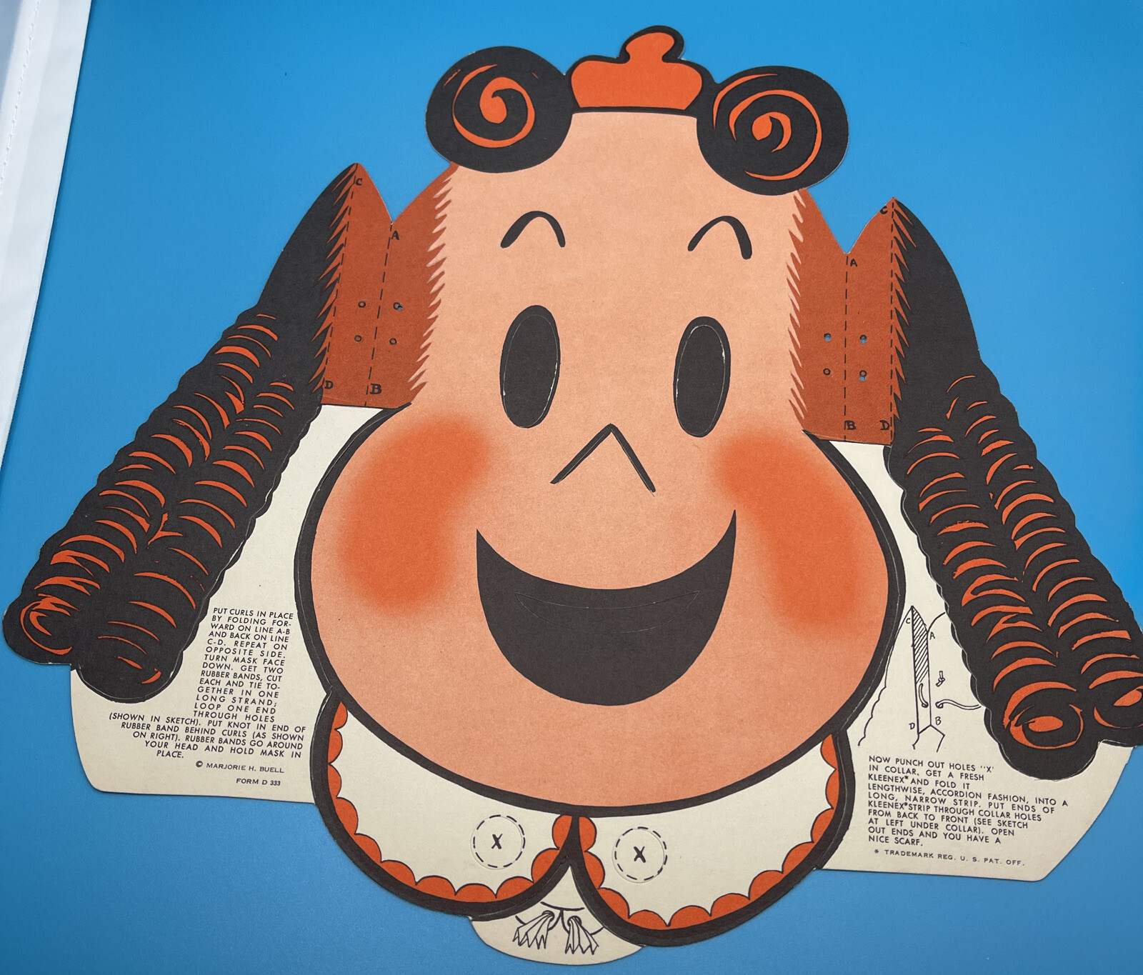 Original KLEENEX TISSUE LITTLE LULU Cardboard Face Mask PROMO GIVEAWAY 30’s/60’s