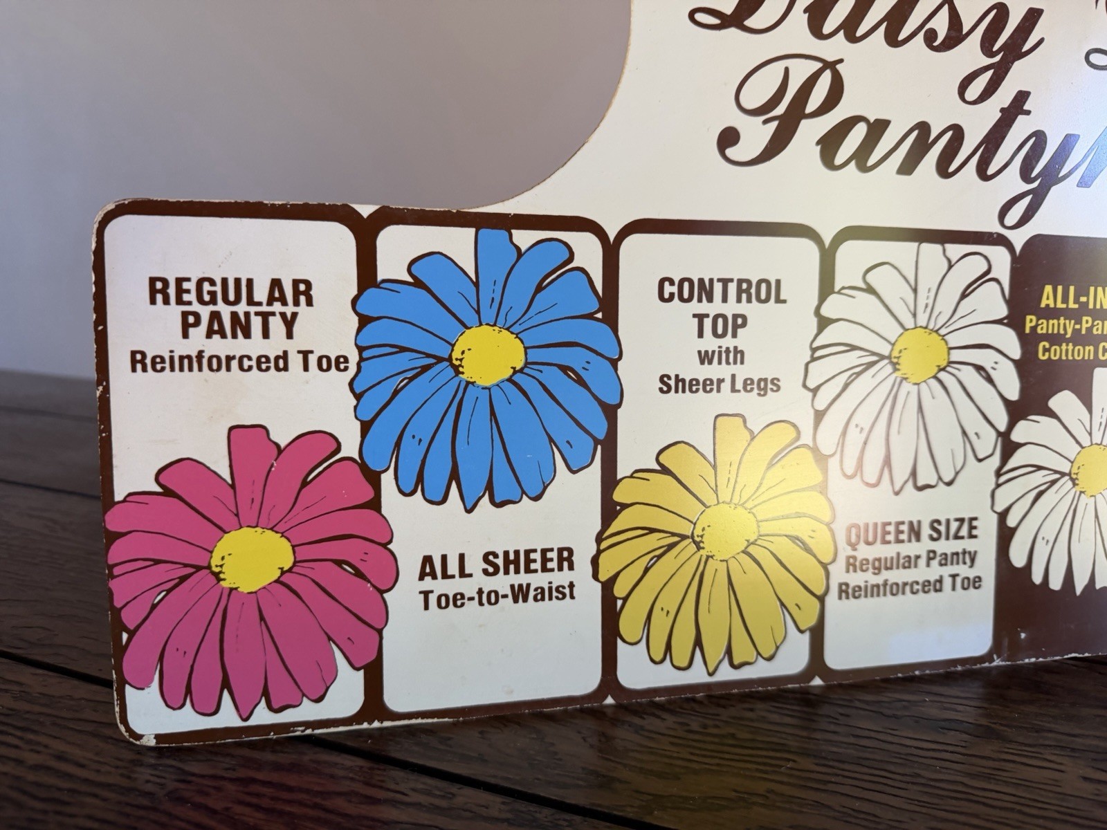 Vintage Daisy Legs Pantyhose Store Display Sign Retro 1970s Floral Advertising