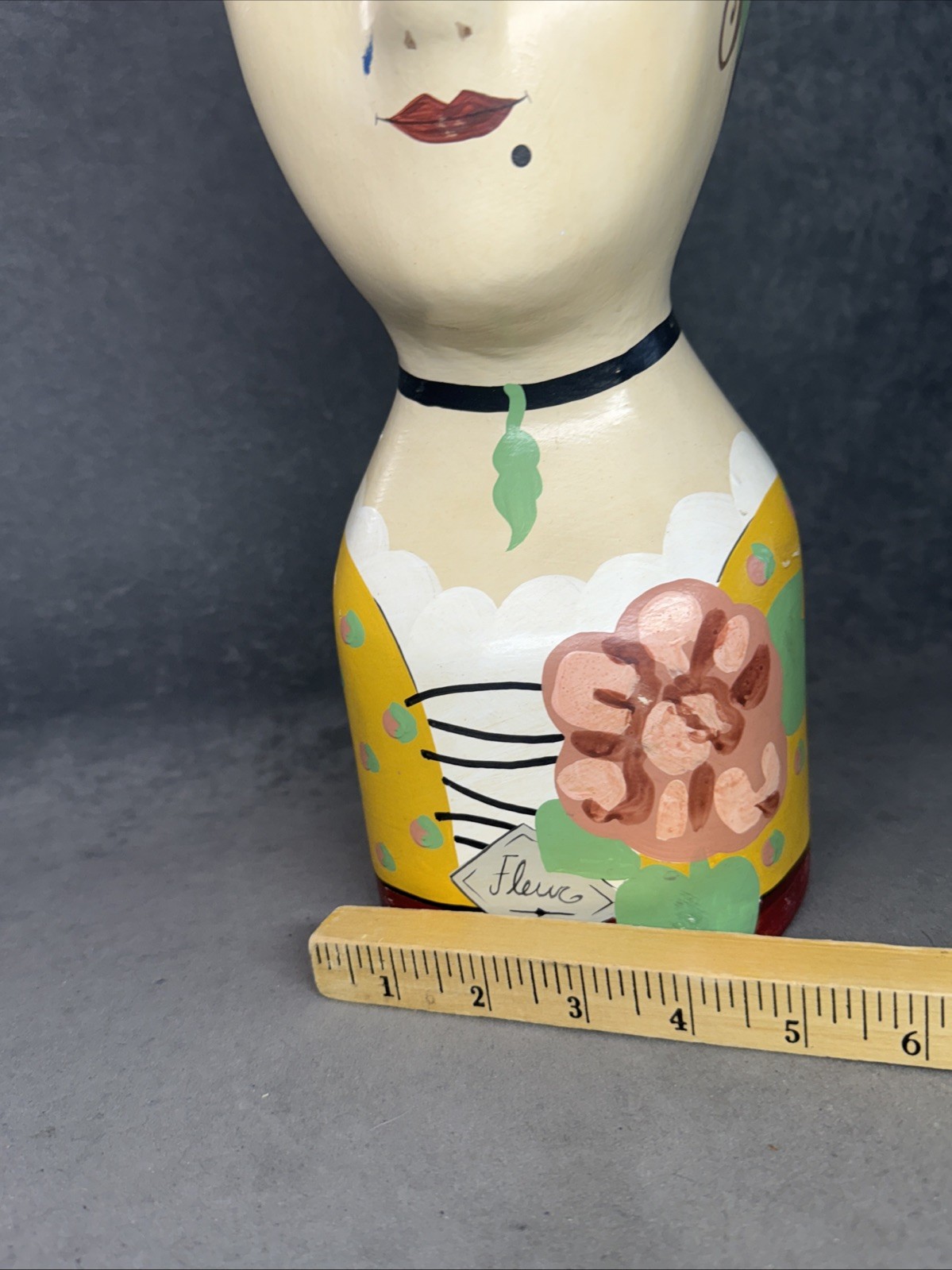 Vintage Hand Painted Millinery Plaster Head- Mme “Fleurs” Made In Philippines