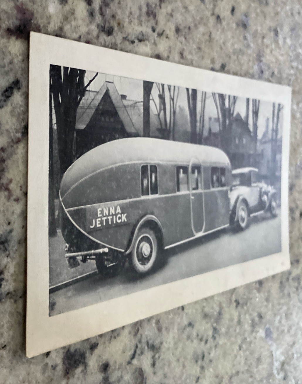 1930 Trade Card Curtiss Airplane Aerocar Trailer Enna Jettick Shoe Sales Display