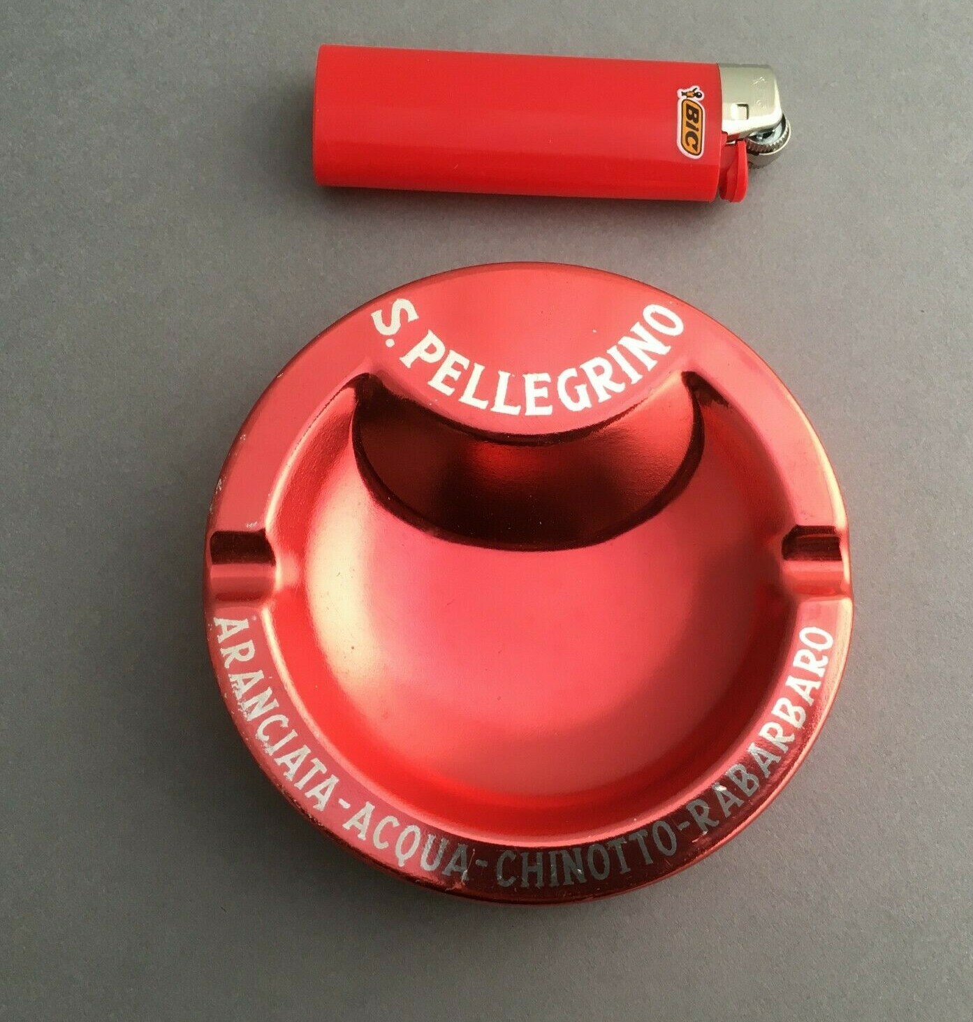S.PELLEGRINO ORANGE WATER QUINOTTO ASHTRAY ALUMINUM ANODIZED RED ’70
