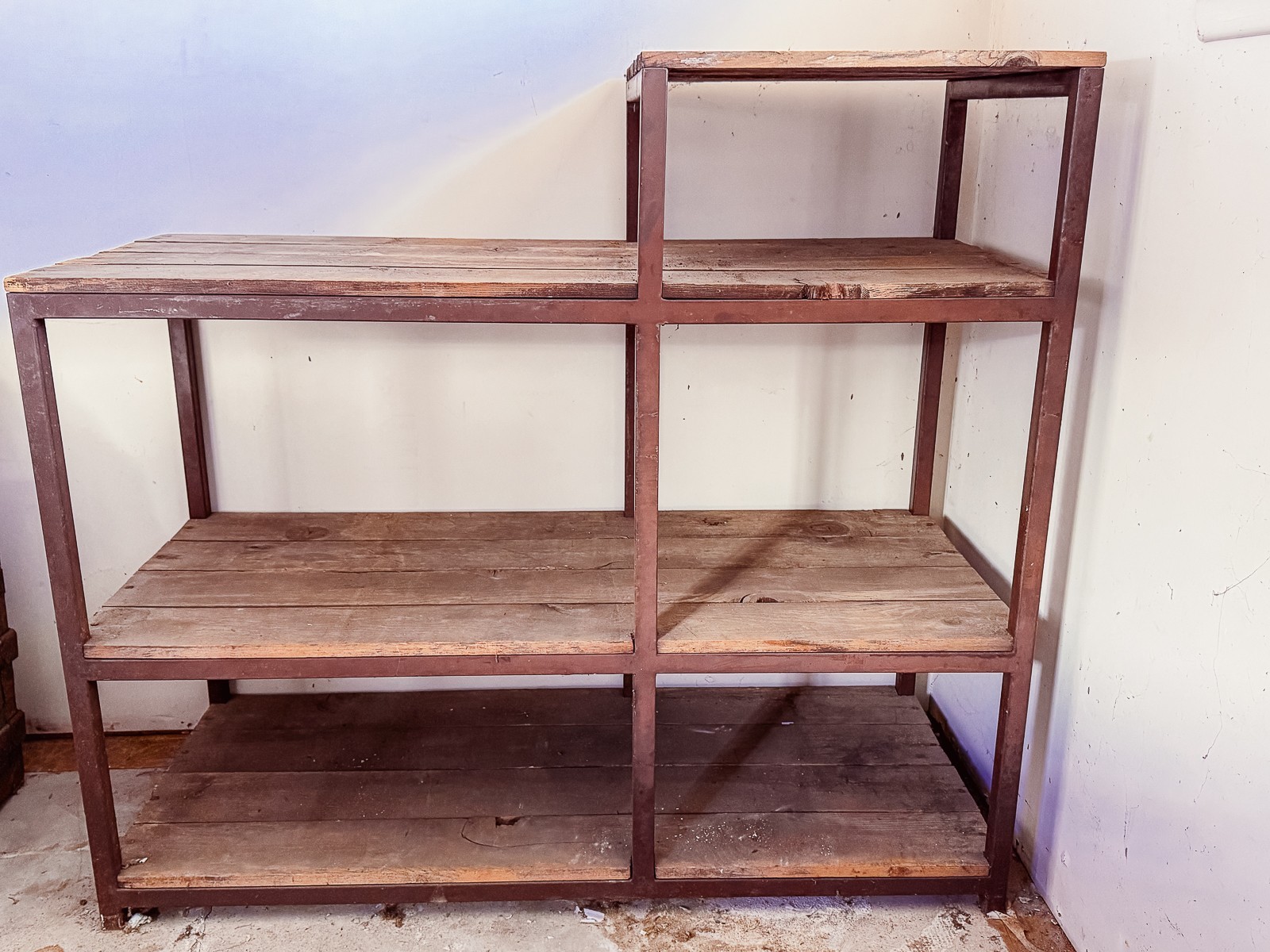 Vintage Industrial Steel & Wood Shelving | Authentic Factory Display Fixture