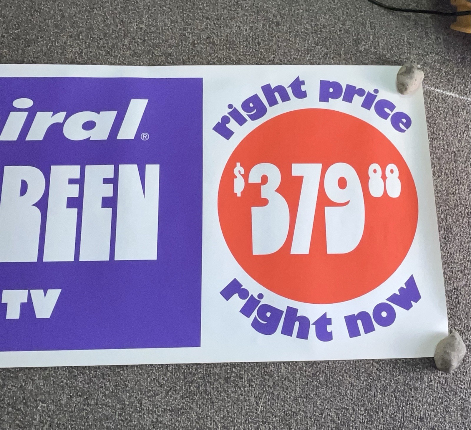 Vintage Admiral 2’x6’ Display Banner Sign – Big Screen Color TV Price Busters