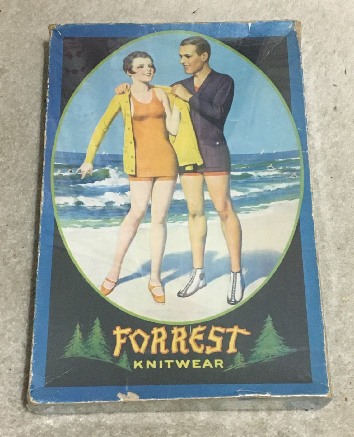 Vtg 1920s Forrest Knitwear Man & Woman Adv Store Display Box Only, Bathing Suits