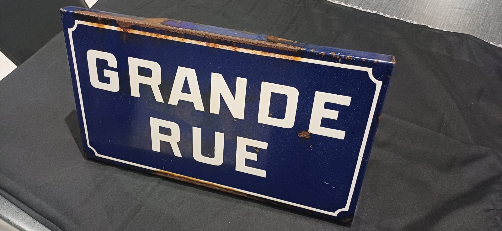 Antique Thick Enameled Street Sign Grande Rue