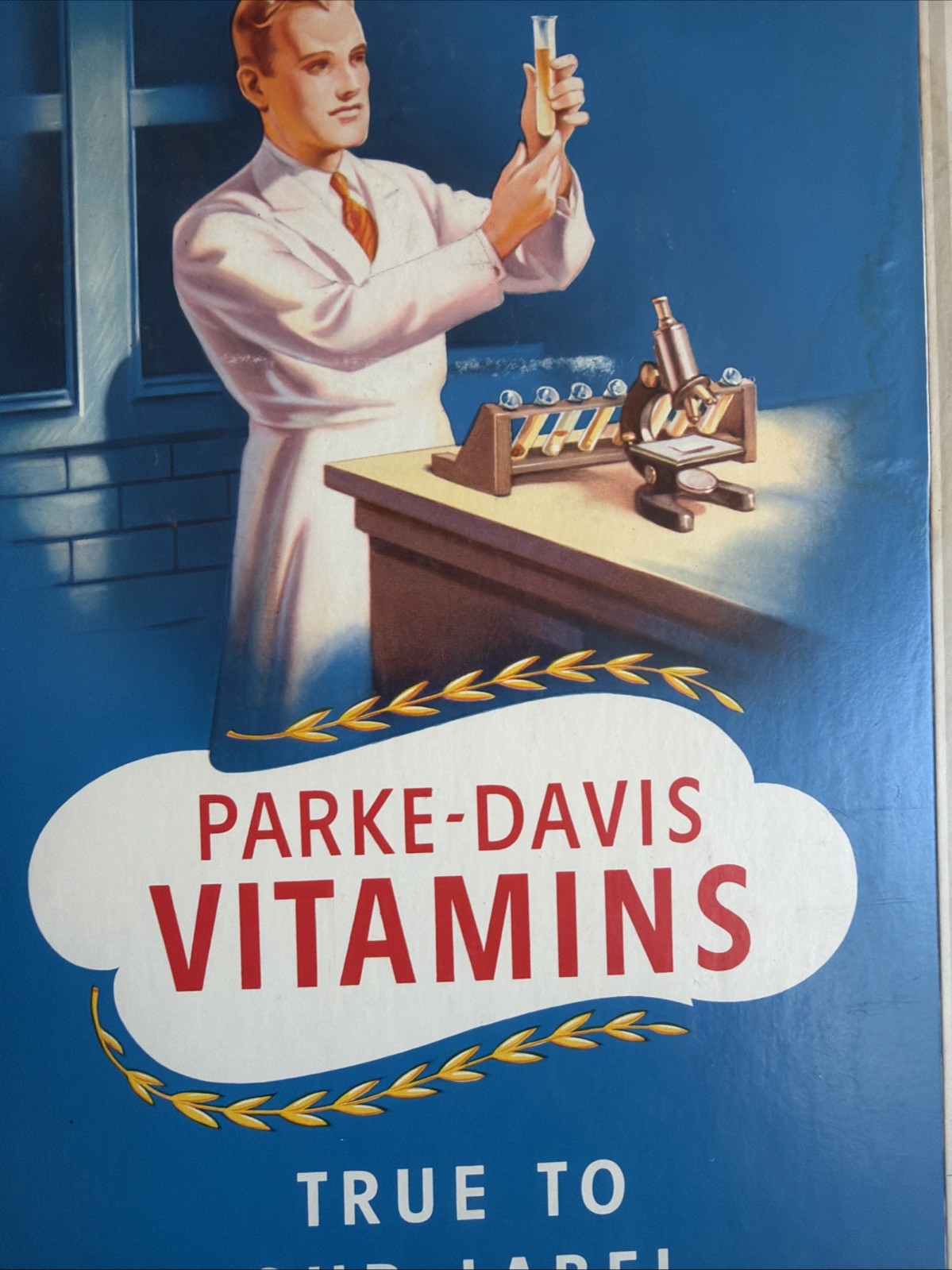 Rare Vintage 1940s Parke-Davis Vitamins General Store Cardboard Display Sign