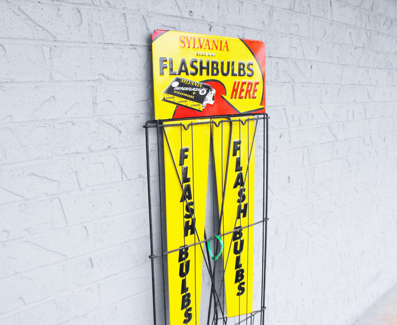 Vintage 60s Sylvania Flashbulbs Metal Display Rack Metal Sign 56″ Tall Folding
