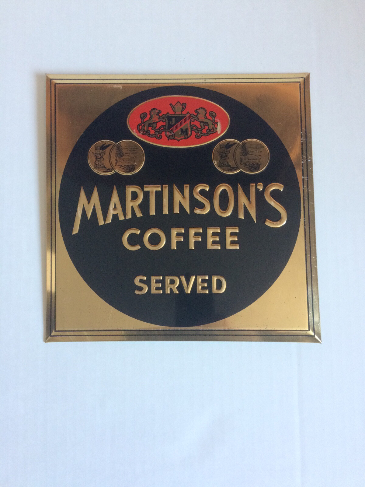 Vintage Martinson’s Coffee Served Metal Advertising Sign Store Display