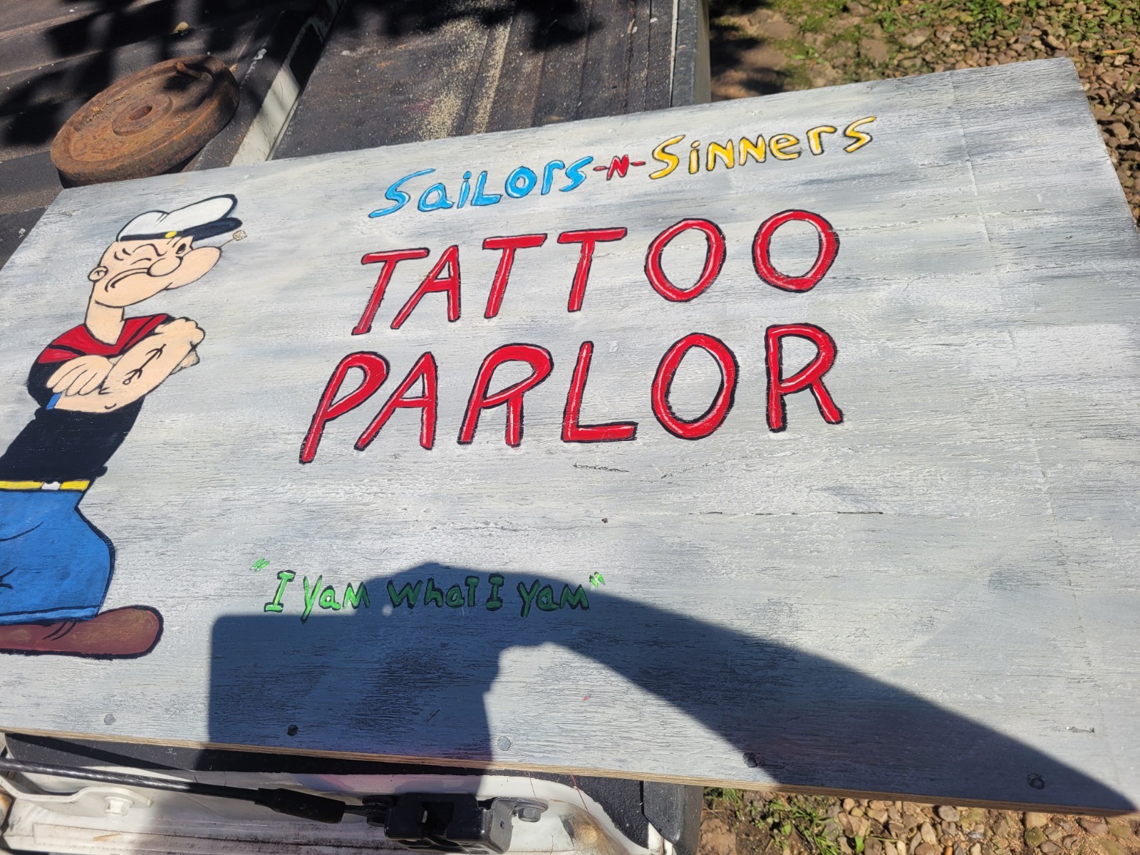 42×24 Folk Art Tattoo Shop Parlor Sign Popeye The Sailor Man Advertising Display