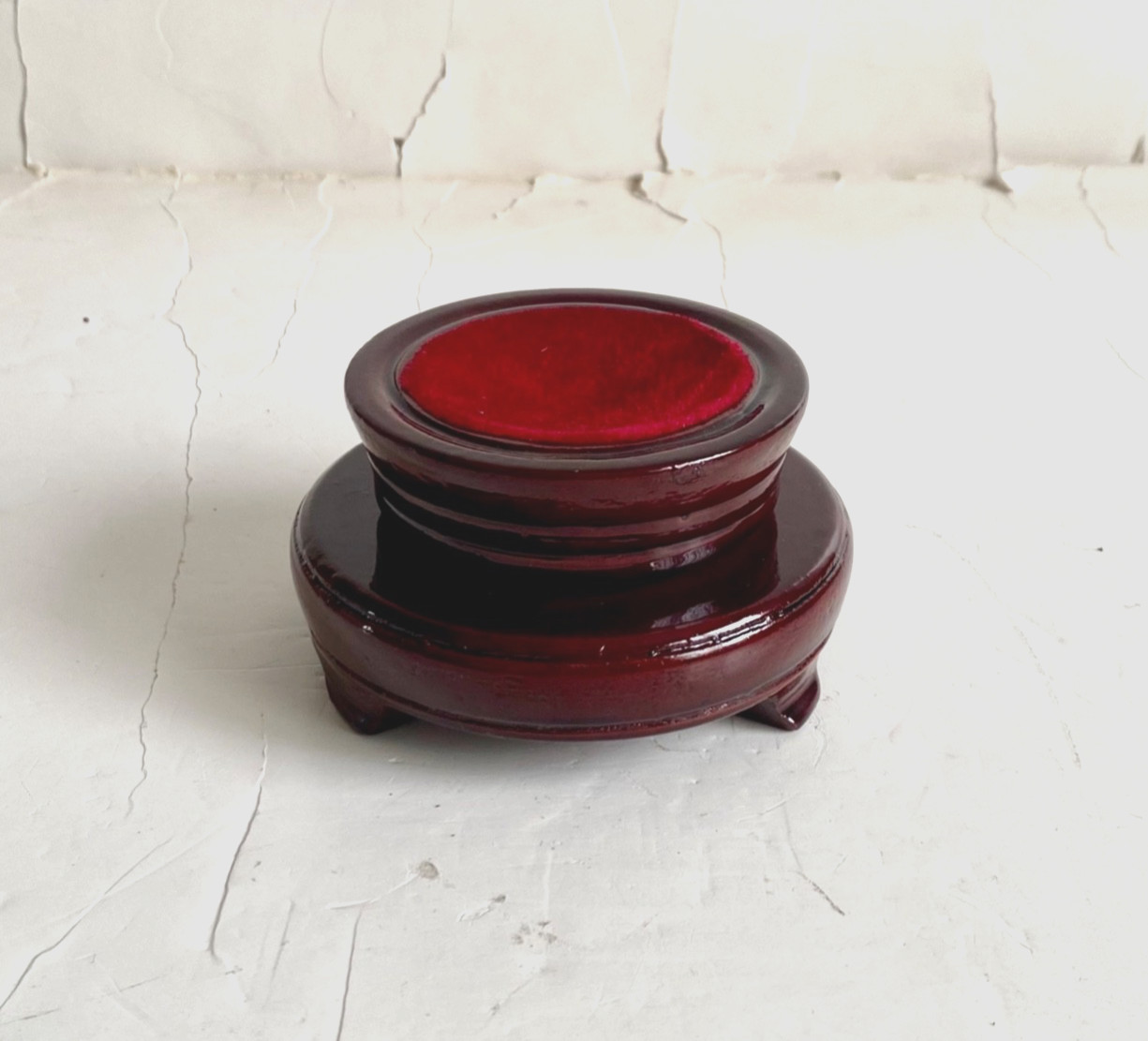 Vintage Wooded Rotatable Display Stand Holder Base Round Wood Maroon Sphere