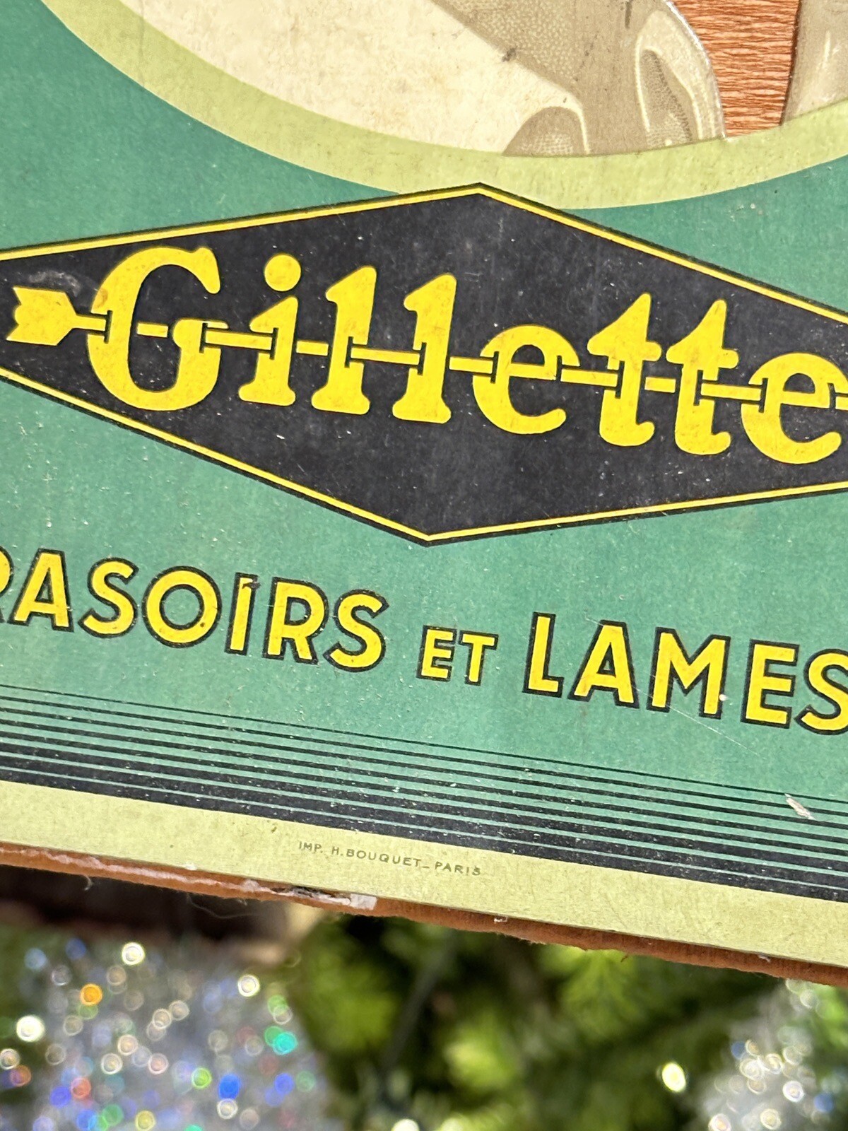 Advertising Cardboard & Gillette & H Bouquet Paris & Enamel Plaque