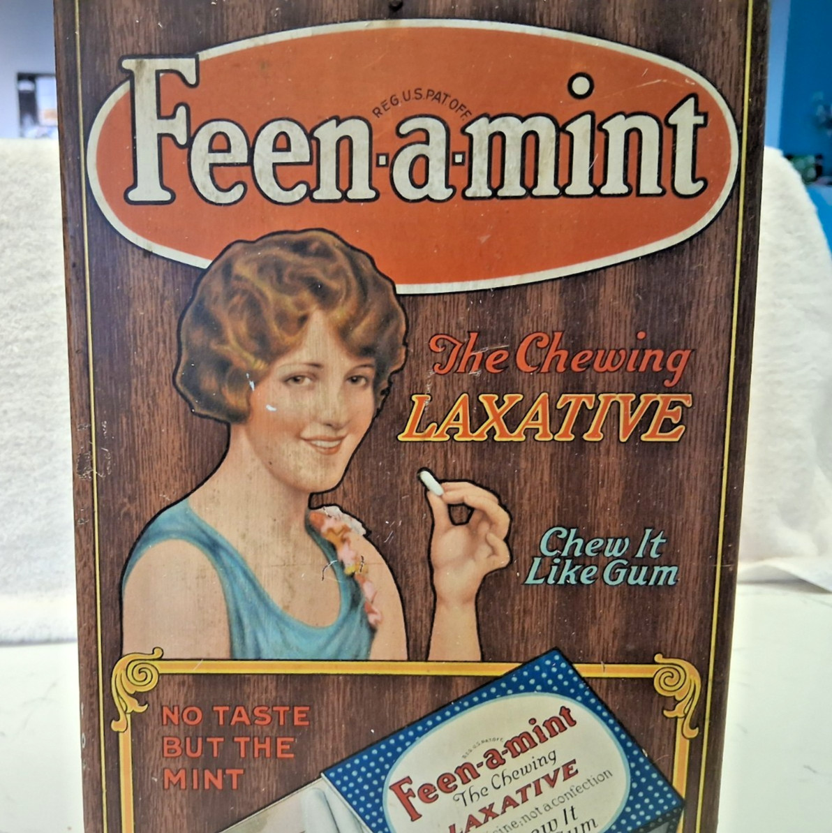 Feen-A-Mint, The chewing Laxative, Great looking Old Store Display.