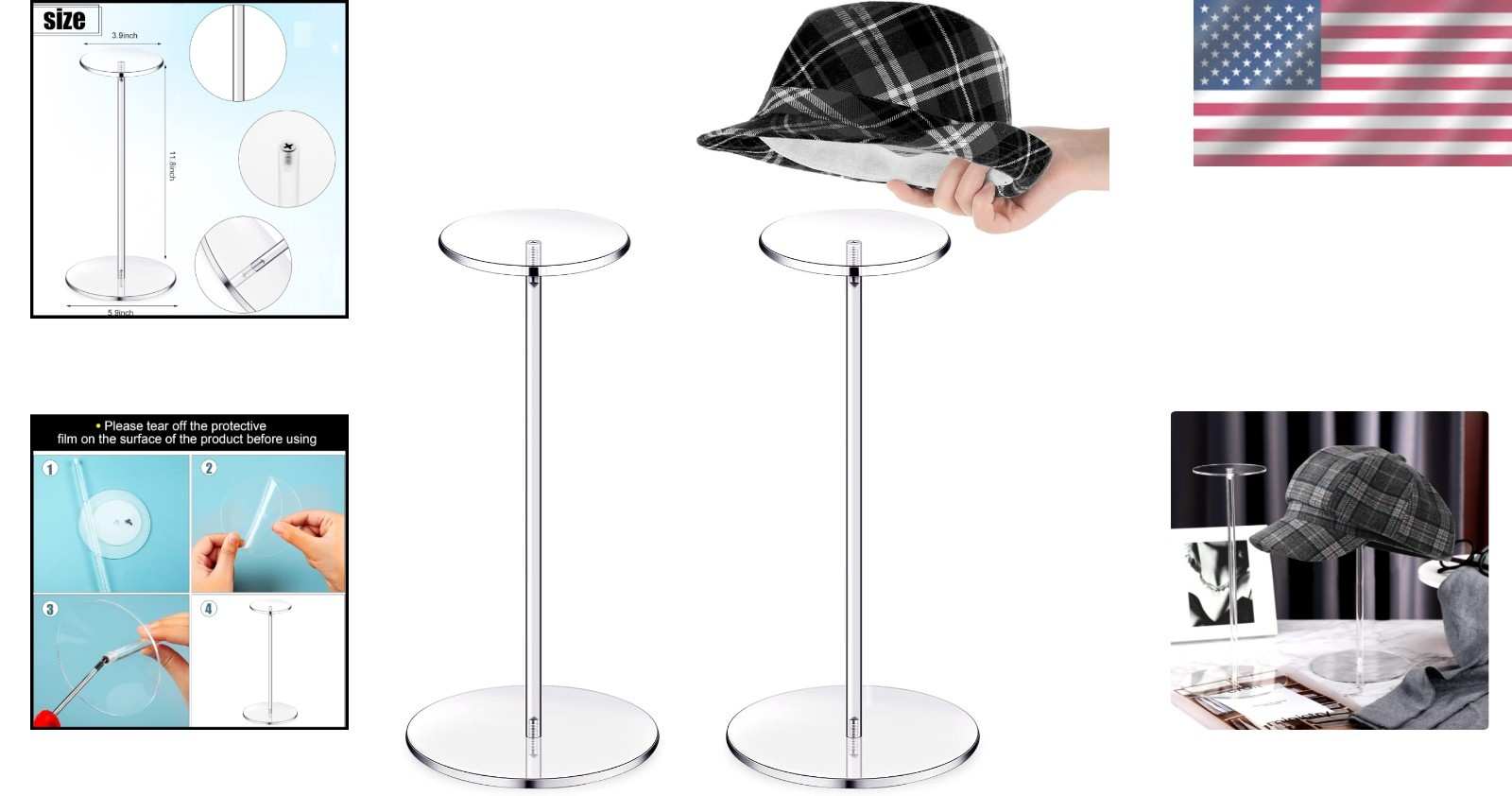 Modern 12 Inch Acrylic Hat and Wig Stands – Perfect for Tabletop Organization