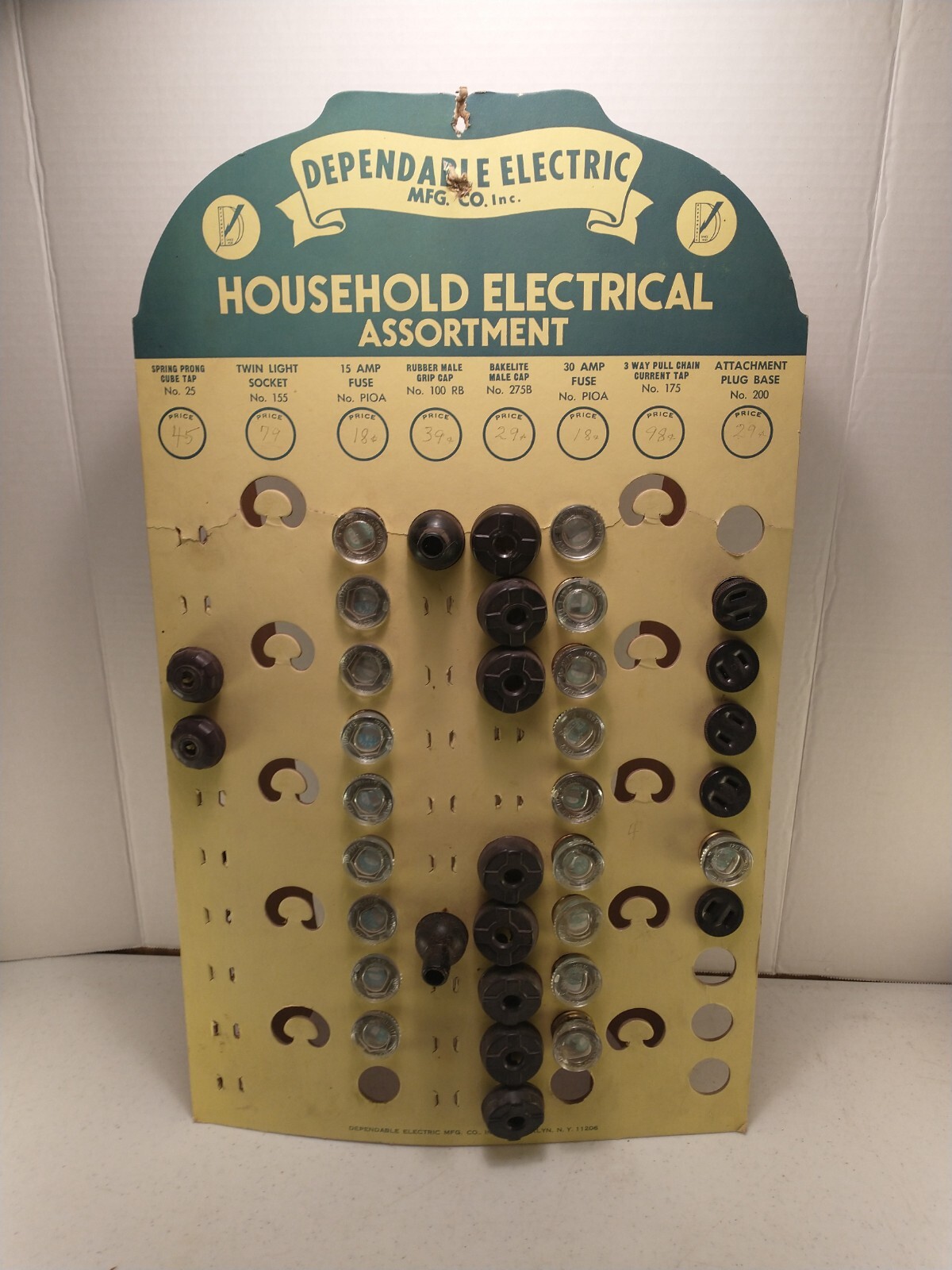 Vintage Countertop Store Display Dependable Electric Cardboard w/ 33ct Stock