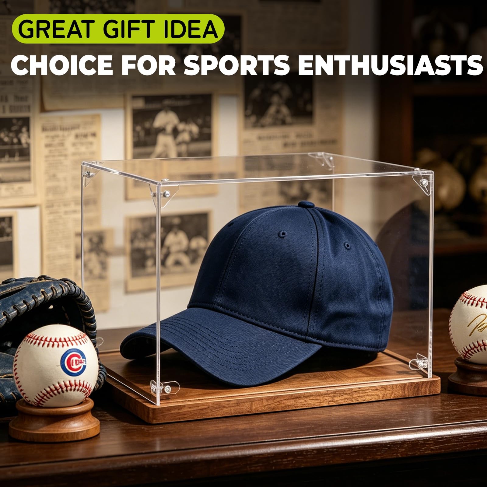 DFANG Hat Display Case, Clear Acrylic Baseball Cap 13.9ln×4.8ln×1.4ln, Blue