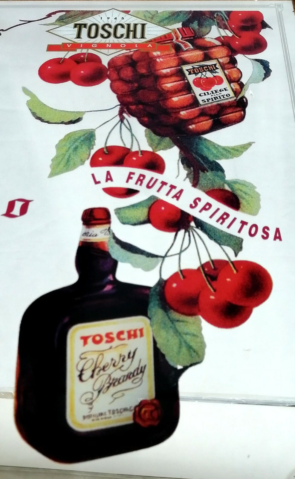 vintage rough spirit cherries advertising mirror cm 50×40