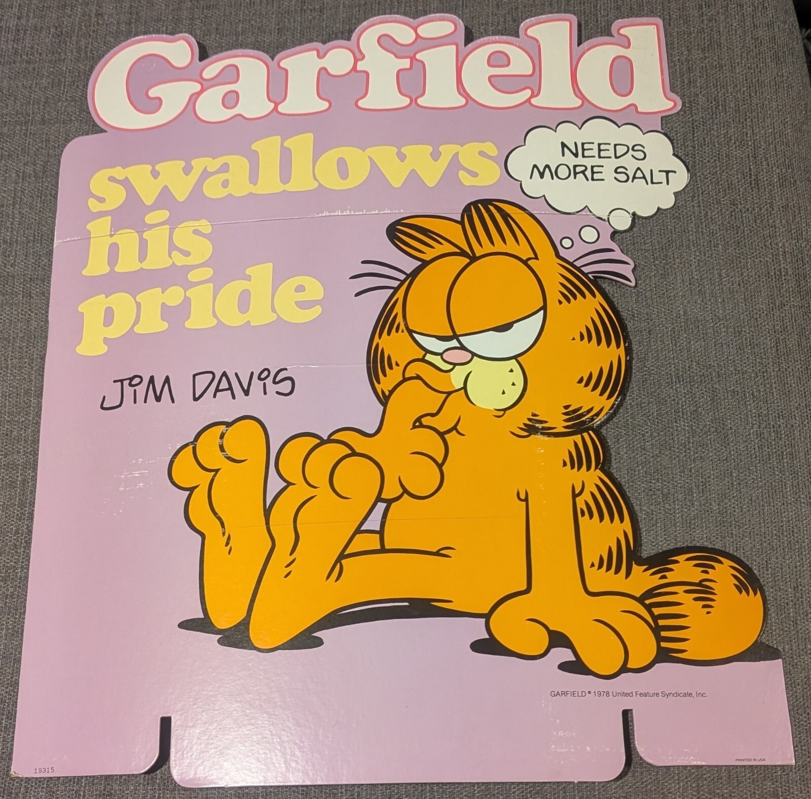 Rare 1987 Garfield Advertising Book Store Display Header, Swallows His Pride