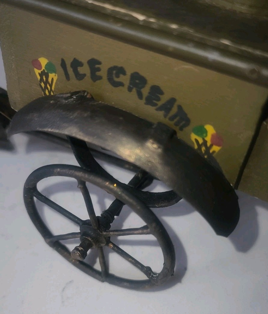 Vintage Repro Metal Wood Hand Painted Ice Cream Vender 3 Wheel Bicycle Cart