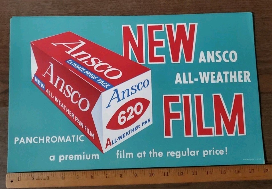 Vintage 1960s Ansco Film Advertising Poster Sign 18×11