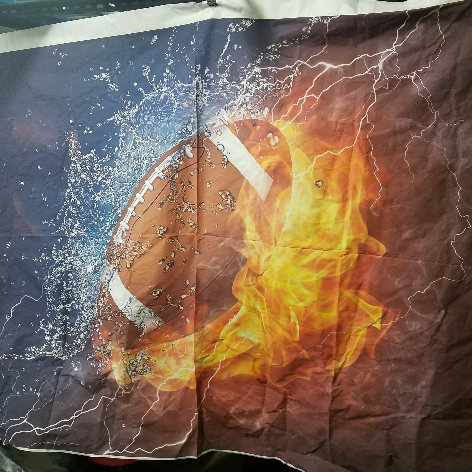 Football Banner 62″X80″ Lightening Flames Brown Red Orange White Fire Water
