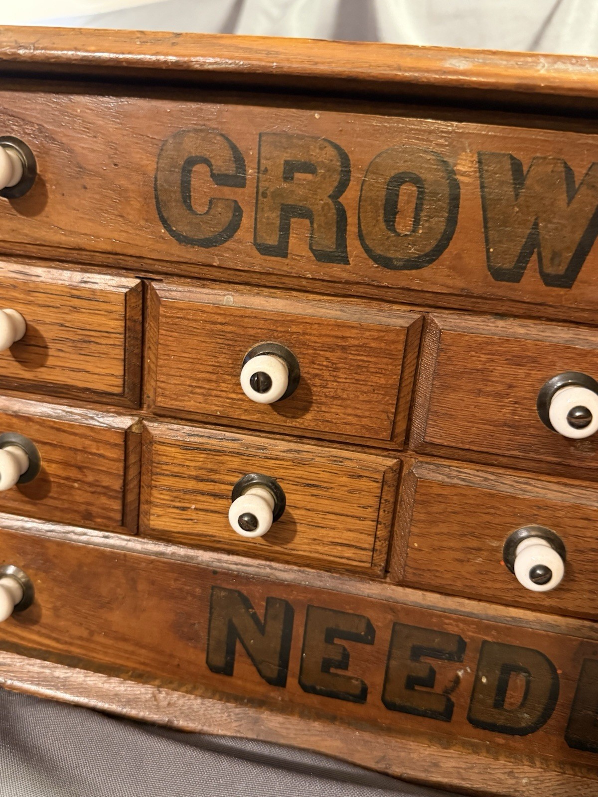 Antique Crowley’s Needles Advertising Display Multi Drawer Cabinet general store