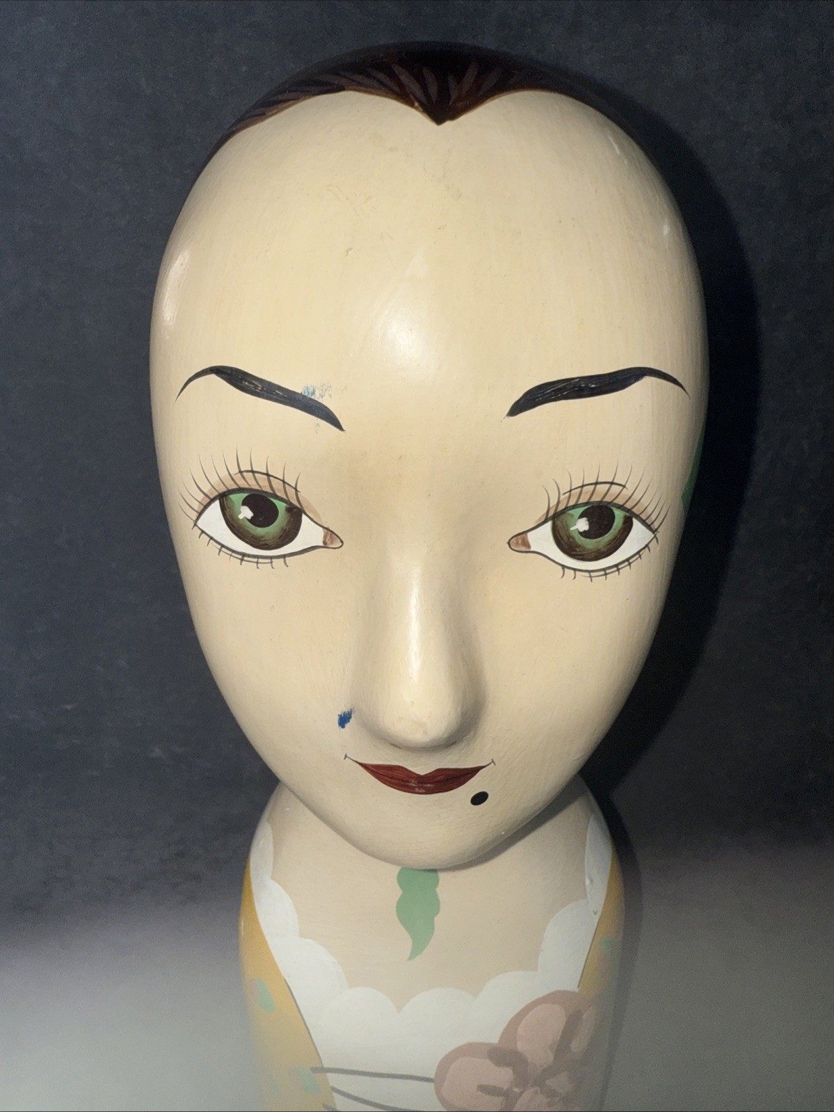 Vintage Hand Painted Millinery Plaster Head- Mme “Fleurs” Made In Philippines