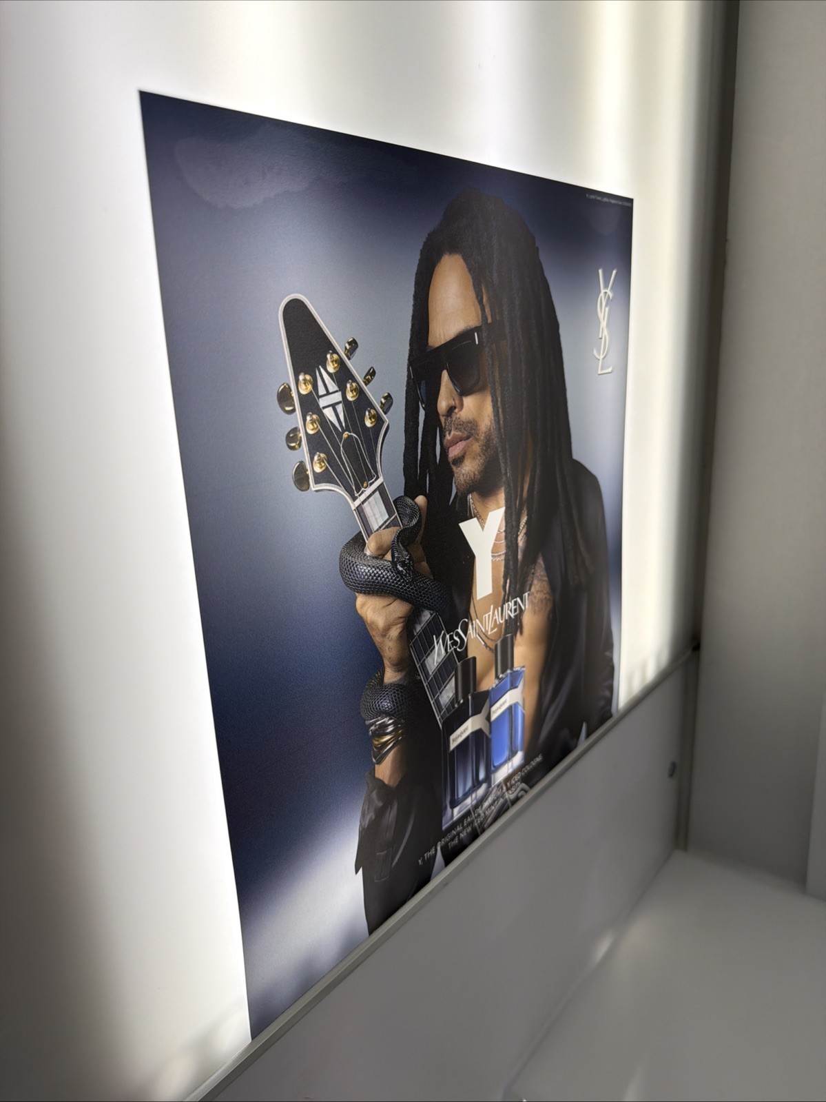 Lenny Kravitz YSL Guitar Snake Backlit Lightbox Display Retail Fragrance Insert