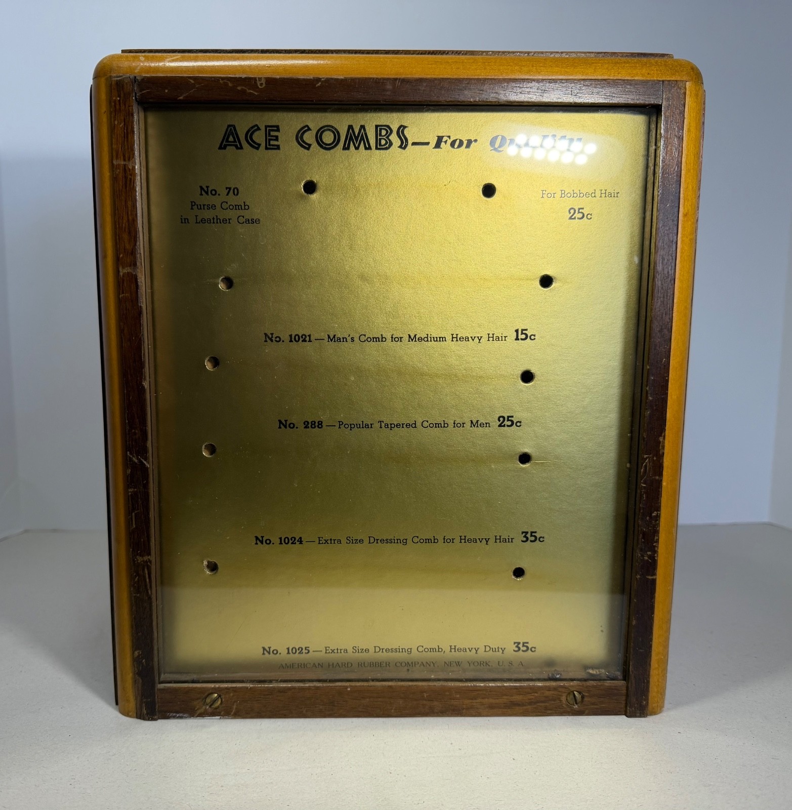 Antique Wooden ACE Combs Store Display Cabinet 4-Drawer, 2 Glass Sides Beautiful