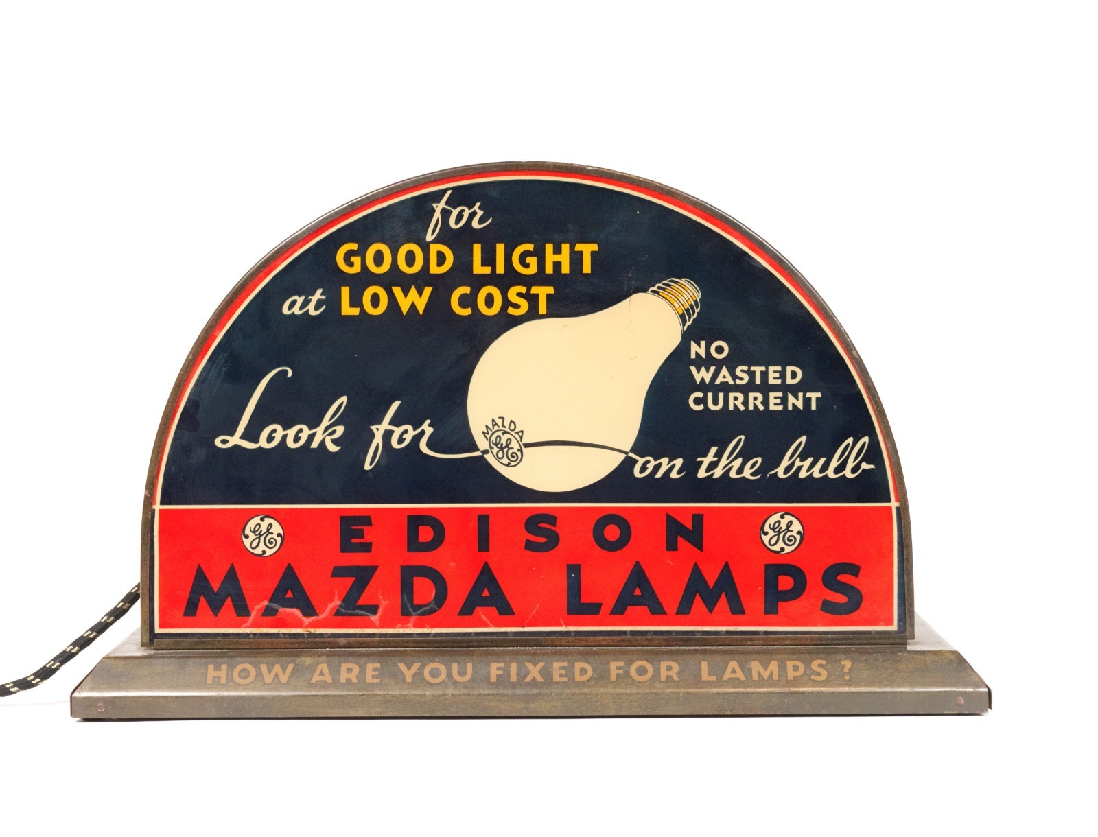 Large Antique Edison Mazda 2-Sided Glass Panel Dealer Lamp Display * Exceptional
