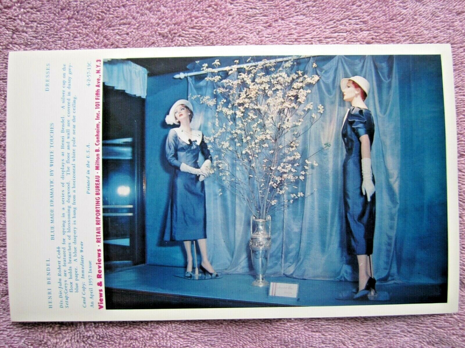 1957 HENRI BENDEL STORE WINDOW DISPLAY DRESSES PHOTOGRAPH PRINT #250