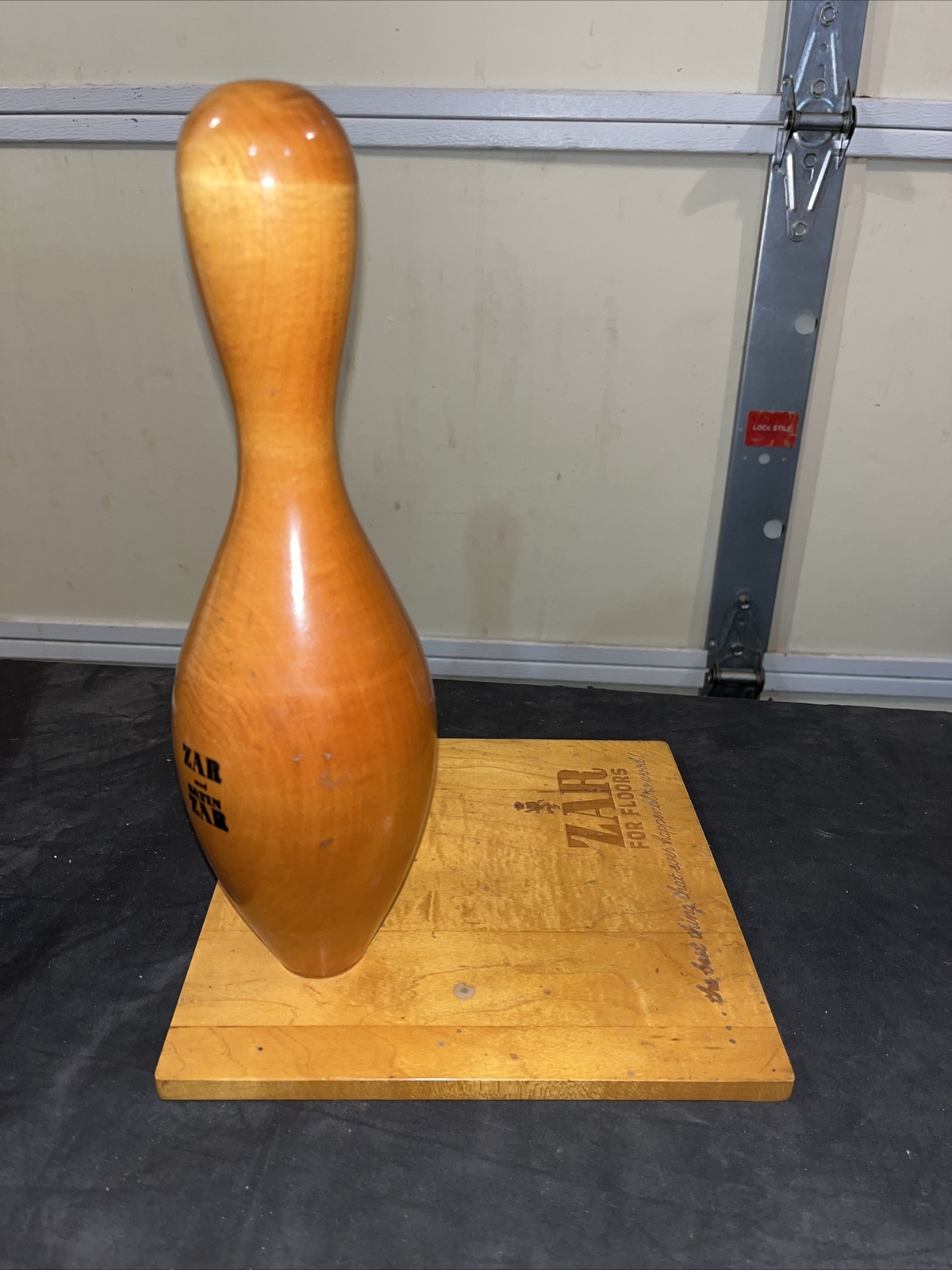 Vintage ZAR Wood Floor Finish Store Counter DISPLAY w/ Bowling Pin Imperial