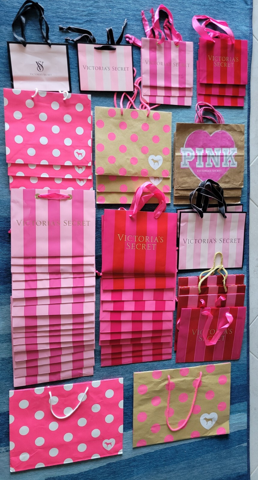 83 Victorias Secret Gift Boxes & Bags PINK Stripe Polka Dot Victoria’s 20 lb NEW