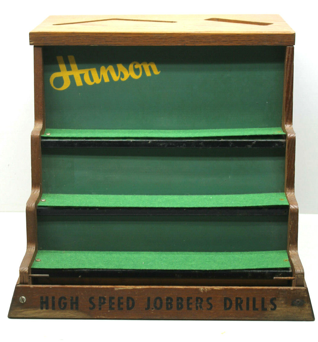Mid Century Oak Hardware Store Shelf Display Hanson High Speed Jobbers Drills