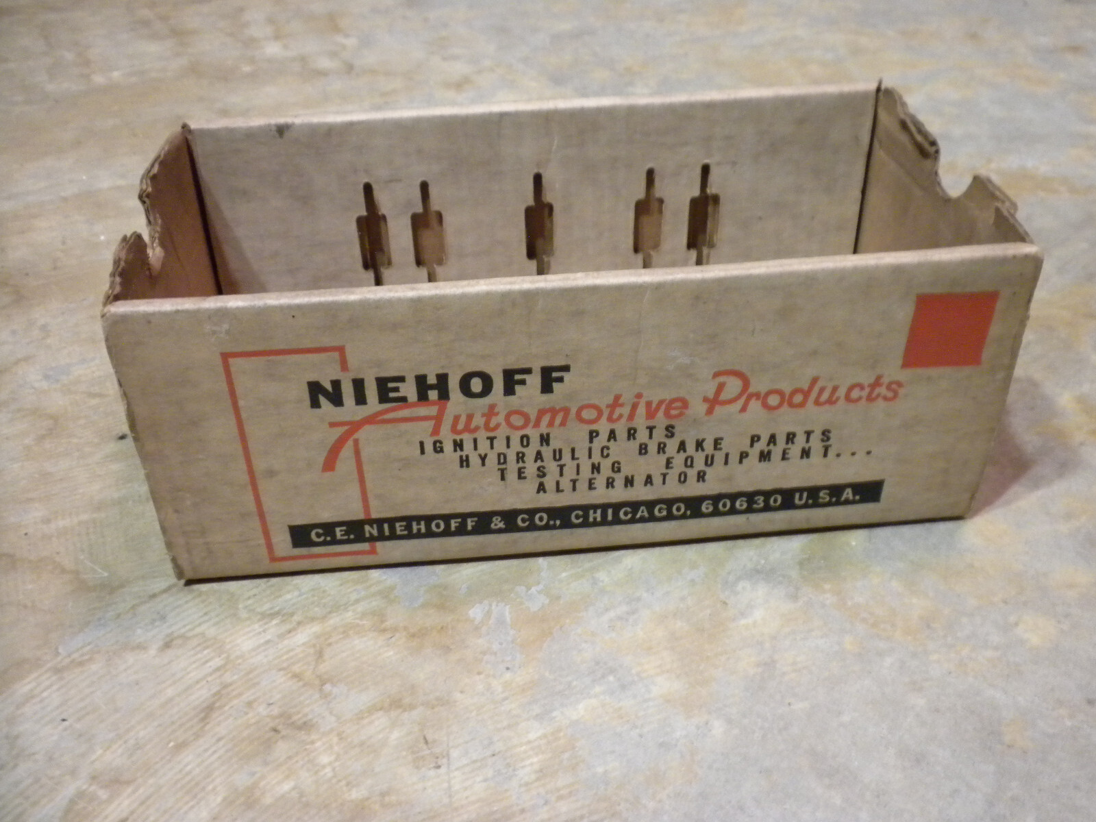 LOTS OF WEAR Vintage Niehoff Automotive Products Store Empty 11″x6″ Storage Box