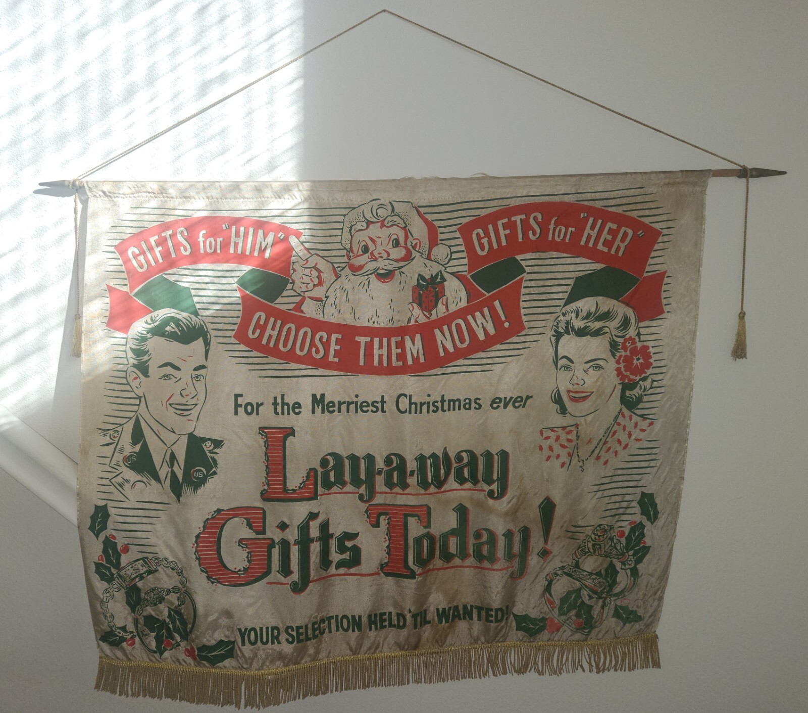 Vintage Christmas Advertising Store Display Banner RARE