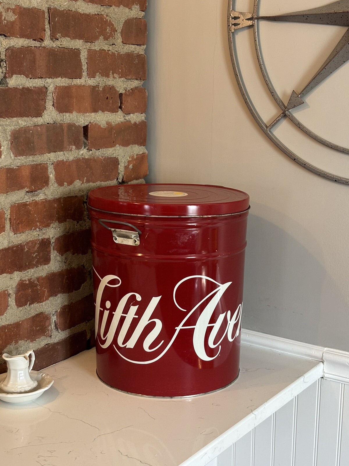 VTG Saks Fifth Avenue Red White Popcorn Tin Rare Luxe DECOR