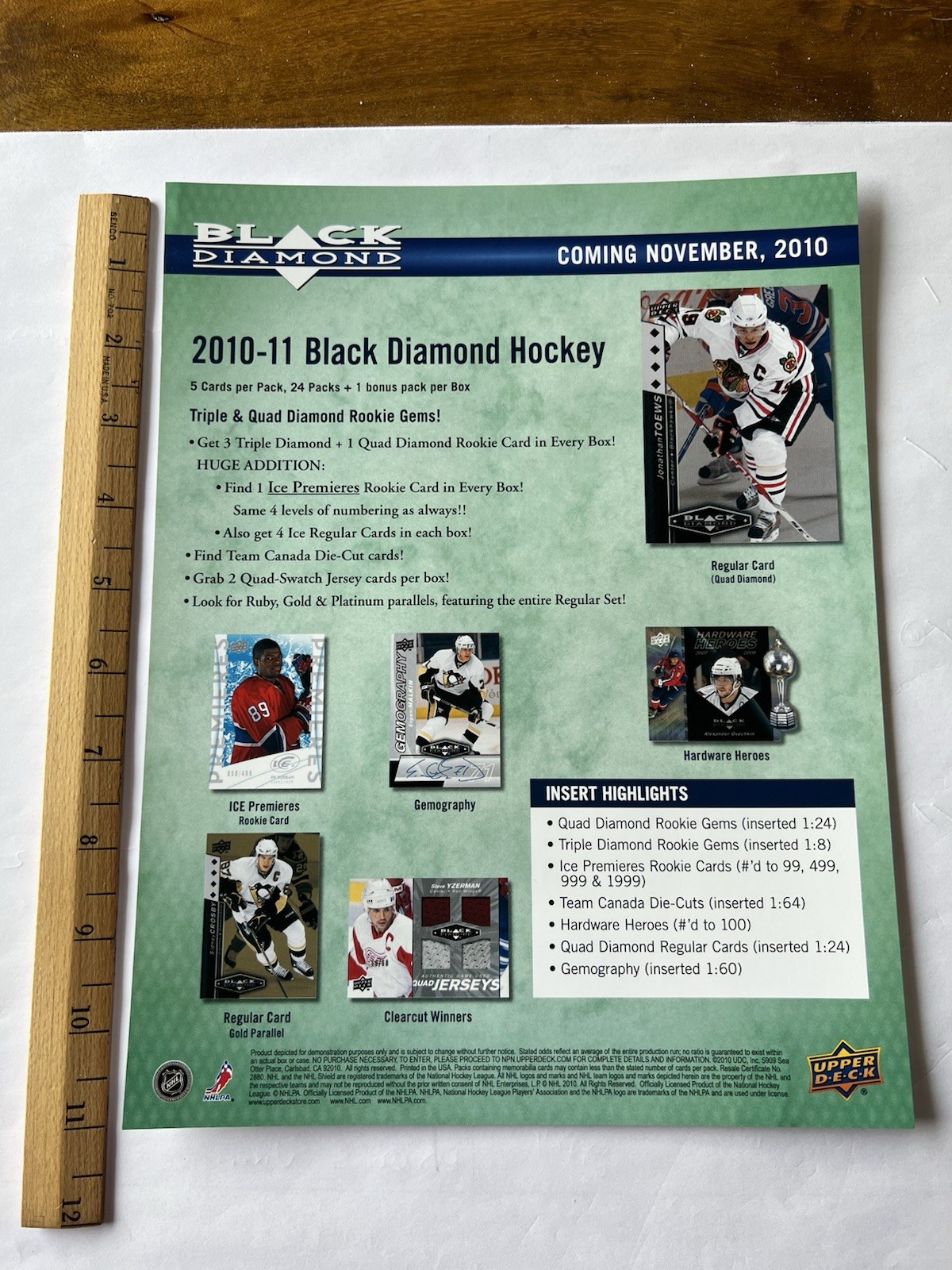 2010-11 UPPER DECK BLACK DIAMOND HOCKEY DEALER ADVERTISING SHEET JONATHAN TOEWS